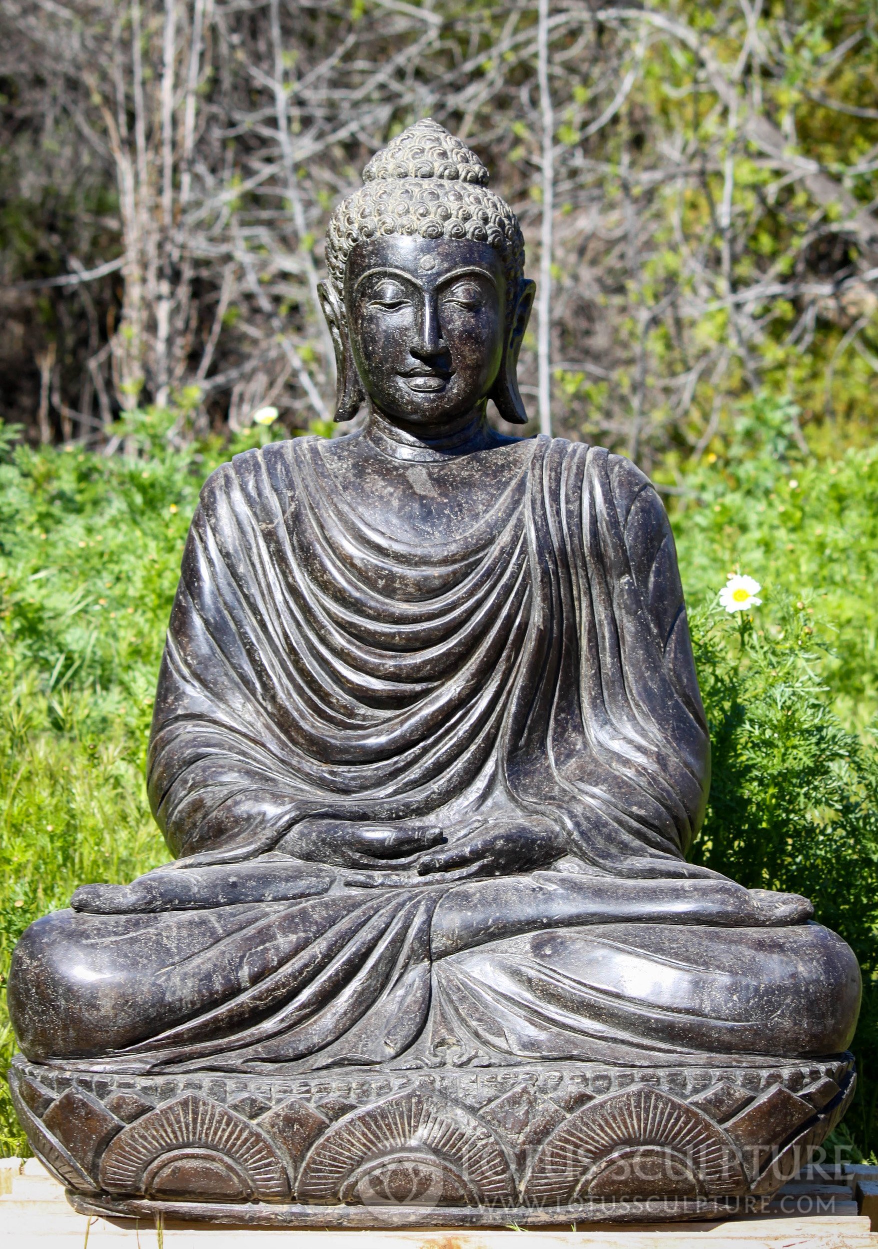 Colored Stone Meditating Buddha Statue in Robes Garden Sculpture for Outdoors 40"