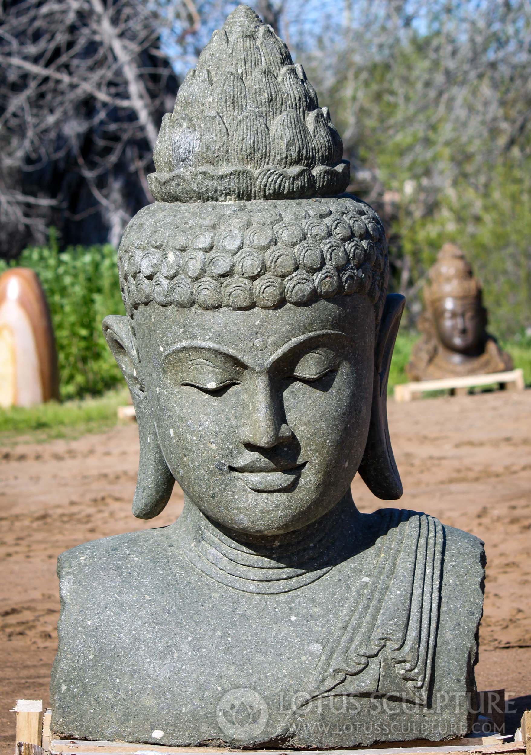 SOLD Large Lava Stone Buddha Bust Garden Sculpture Perfect for Home ...