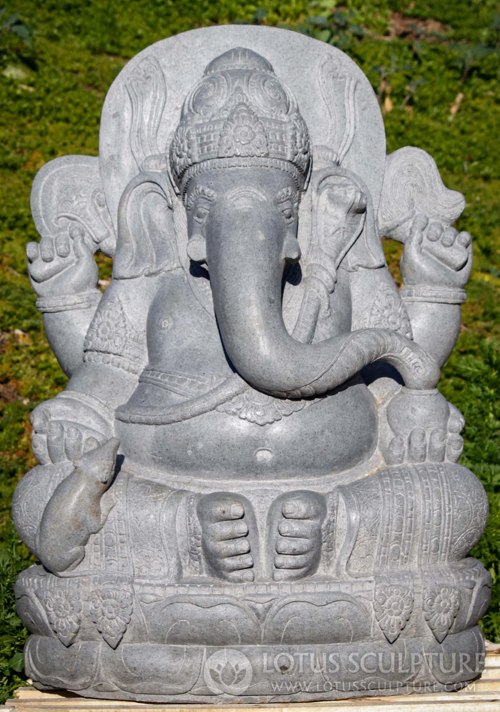 Beautiful Stone Garden Ganesh with Rat & Cobra Brahim's Thread Hand Carved in Indonesia 48"