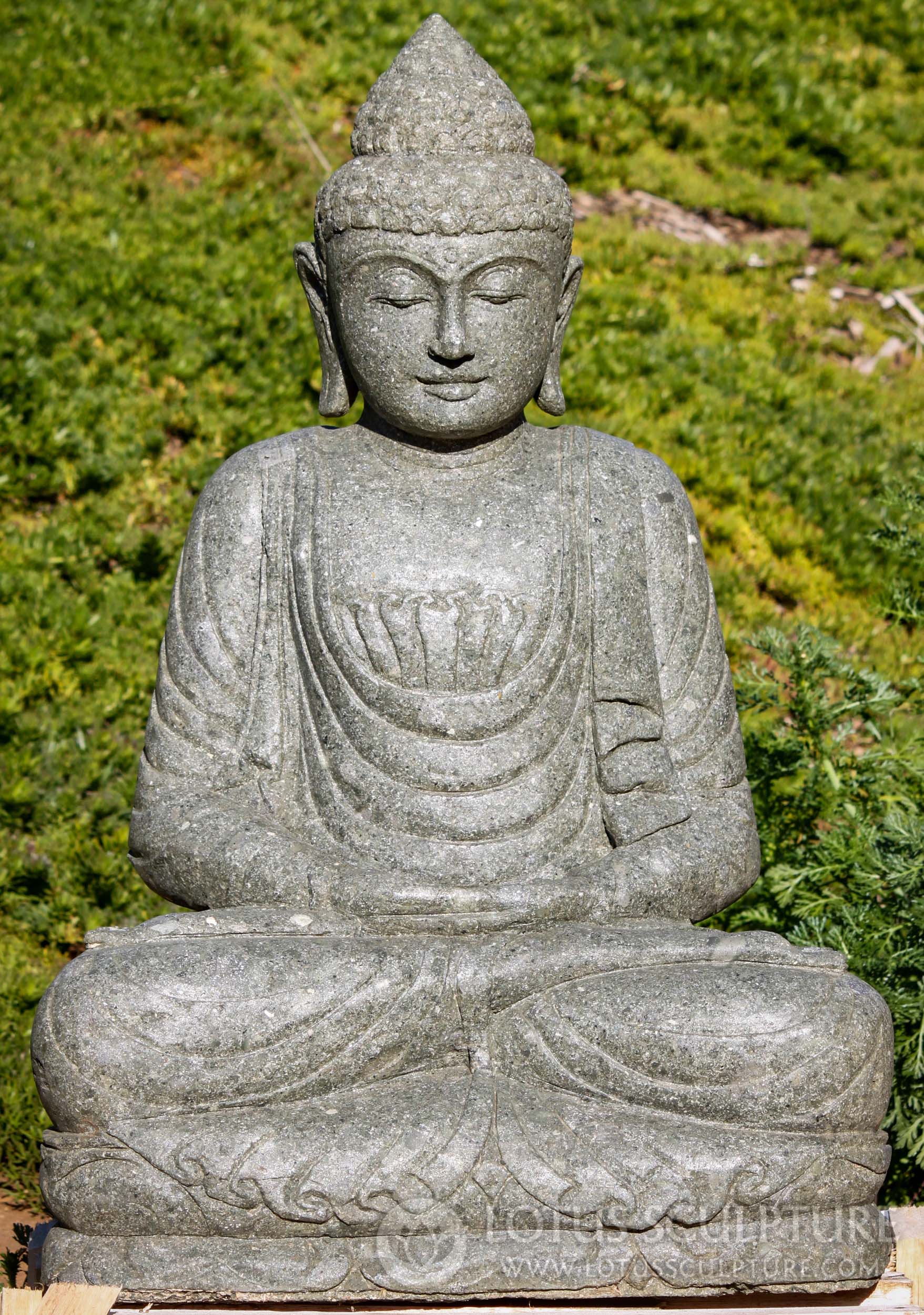 Stone Meditating Buddha Statue in Robes Garden Sculpture for Outdoors 37"