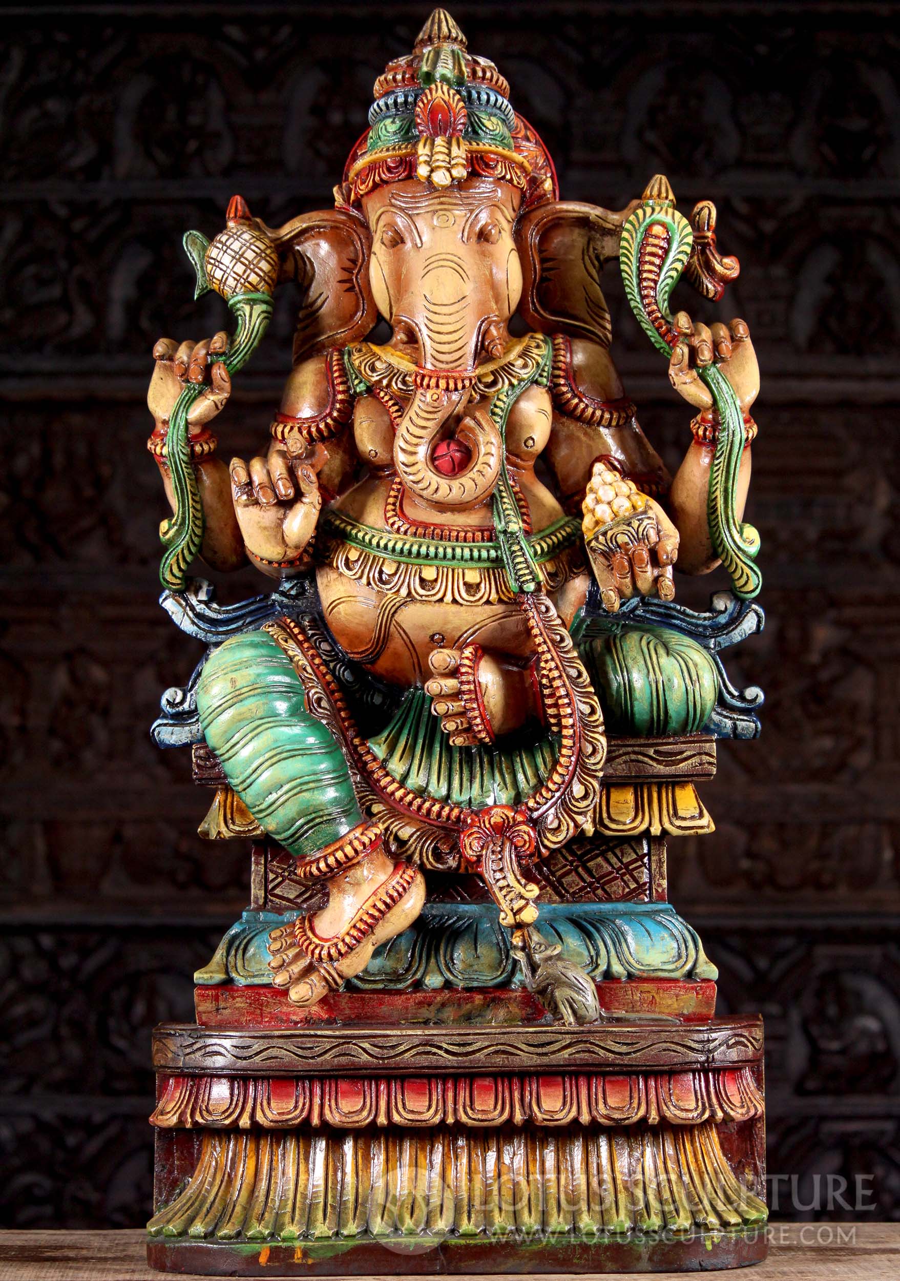 Neem Wood Hindu God Remover of Obstacles Ganesh Perfect for Home Altar 36"