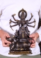 Brass Statue of Hindu Goddess Durga with 8 Arms Standing on Buffalo Demon,  Mahishasura 16 (#155bb14z): Hindu Gods & Buddha Statues