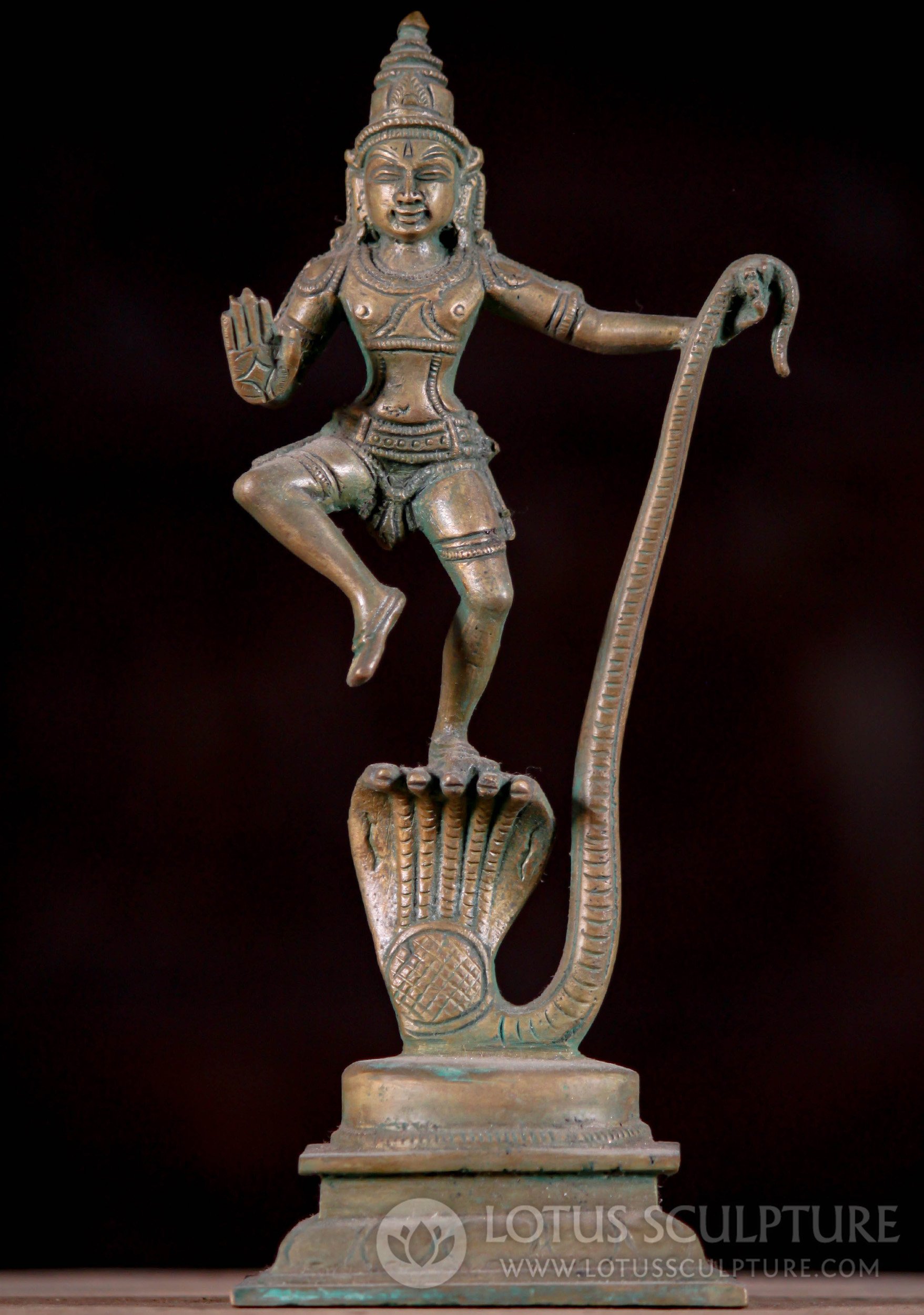 Sold South Indian Bronze Krishna Dancing On Serpent Kaliya Statue 8 