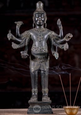 Bronze Skinny Earth Touching Buddha Statue Wearing Brocade Robes Seated ...