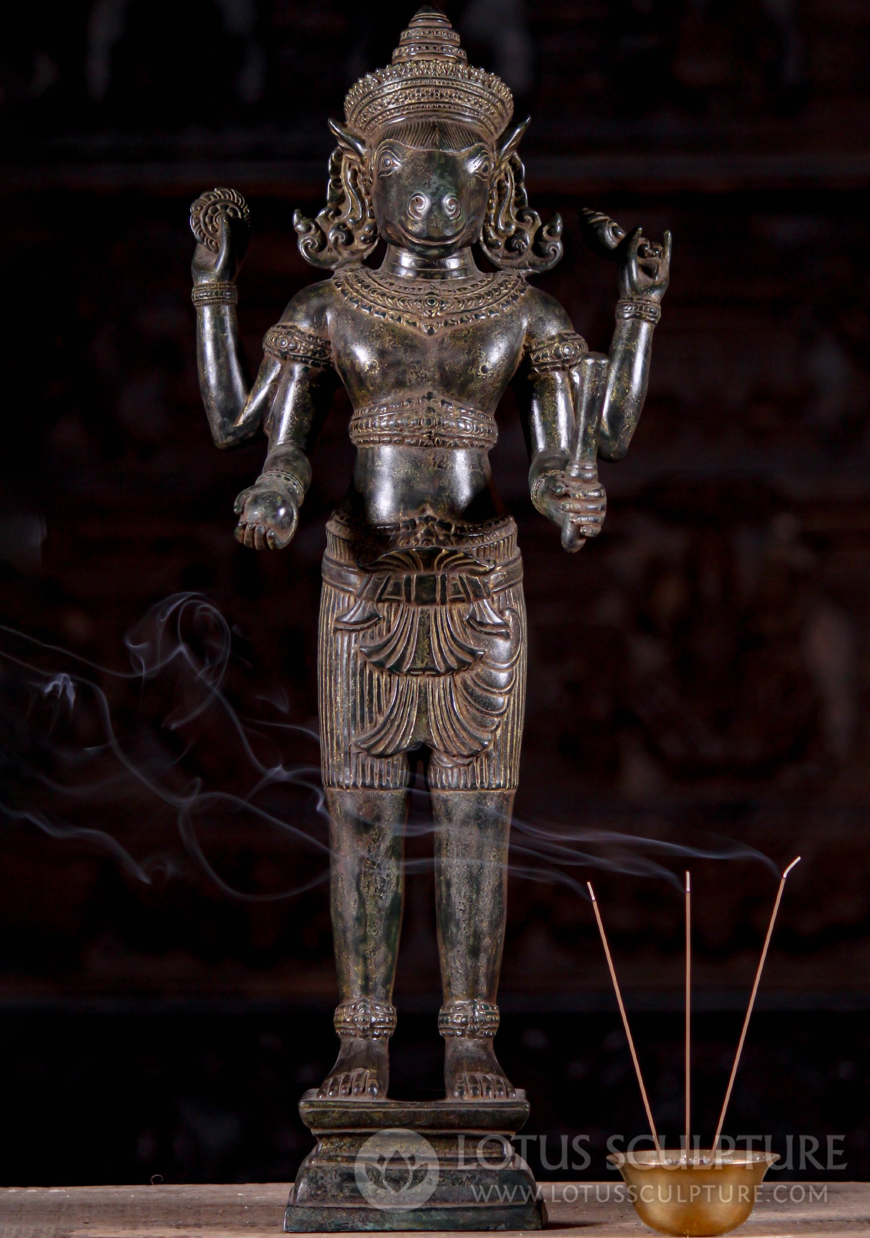 Bronze Cambodian Tenth & Final Avatar of Lord Visnu, Kalki Sculpture 21.5"