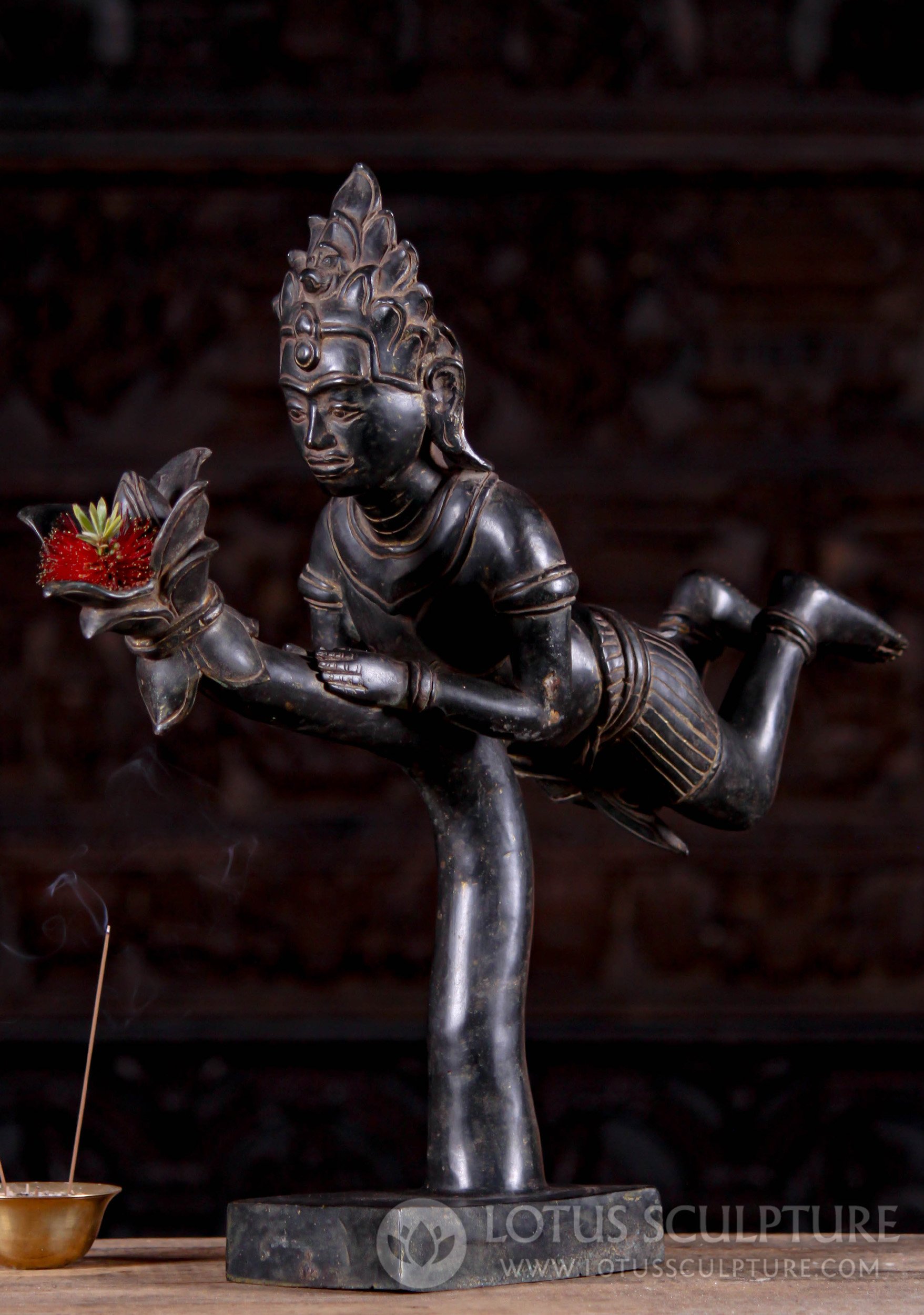 Cambodian-Style Bronze Statue of Floating Vishnu Statue on Lotus Stem 18"