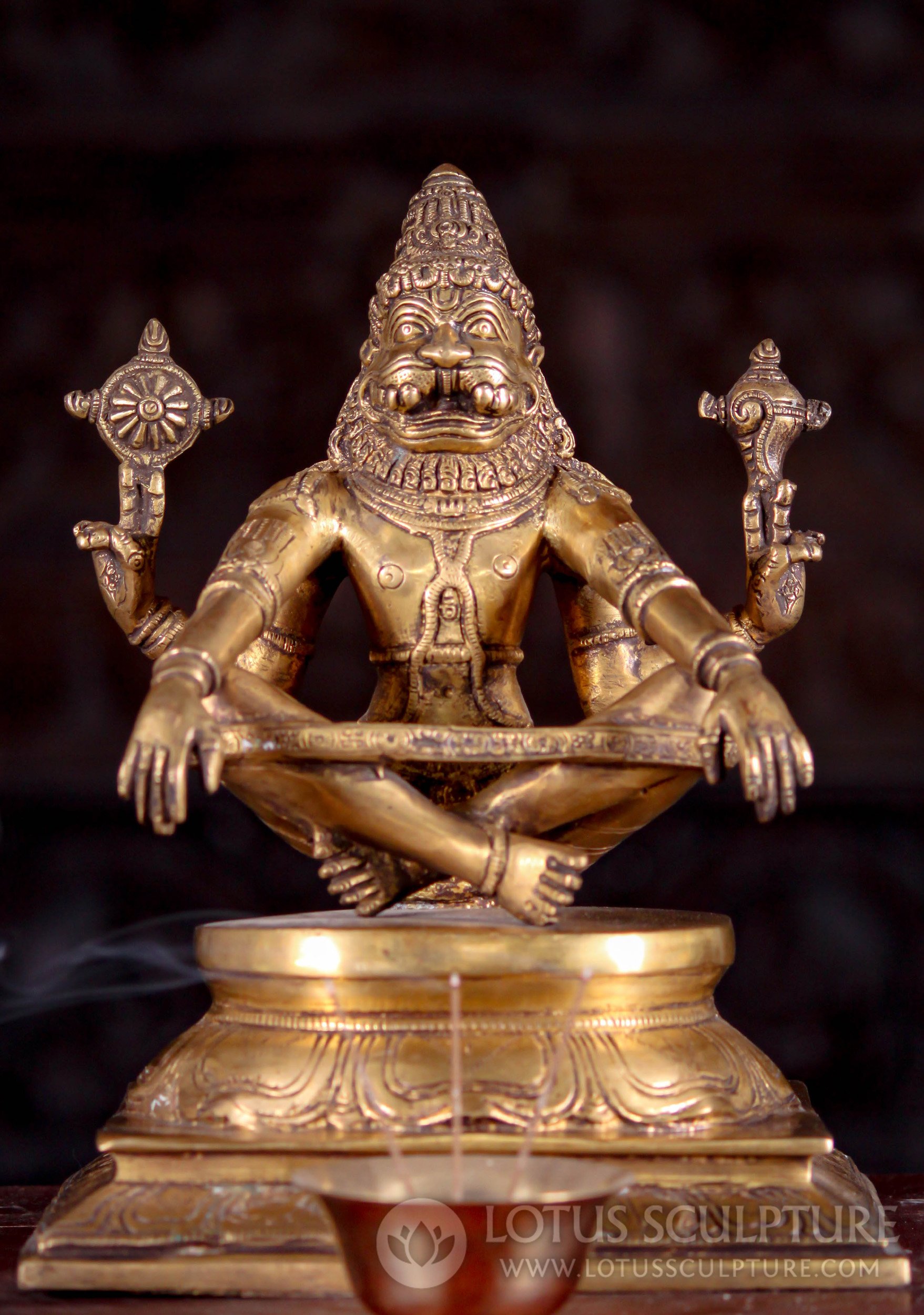 Tranquil Yoga Narasimha Brass with Arms Resting on His Knees Chakra ...