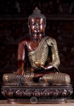 Buy Brass Buddha Statue Large, 63 Cm Big Brass Earth Touching Buddha Idol  With Stonework. Buddhist Temple Yoga Studio Meditation Room Decor. Online  in India 