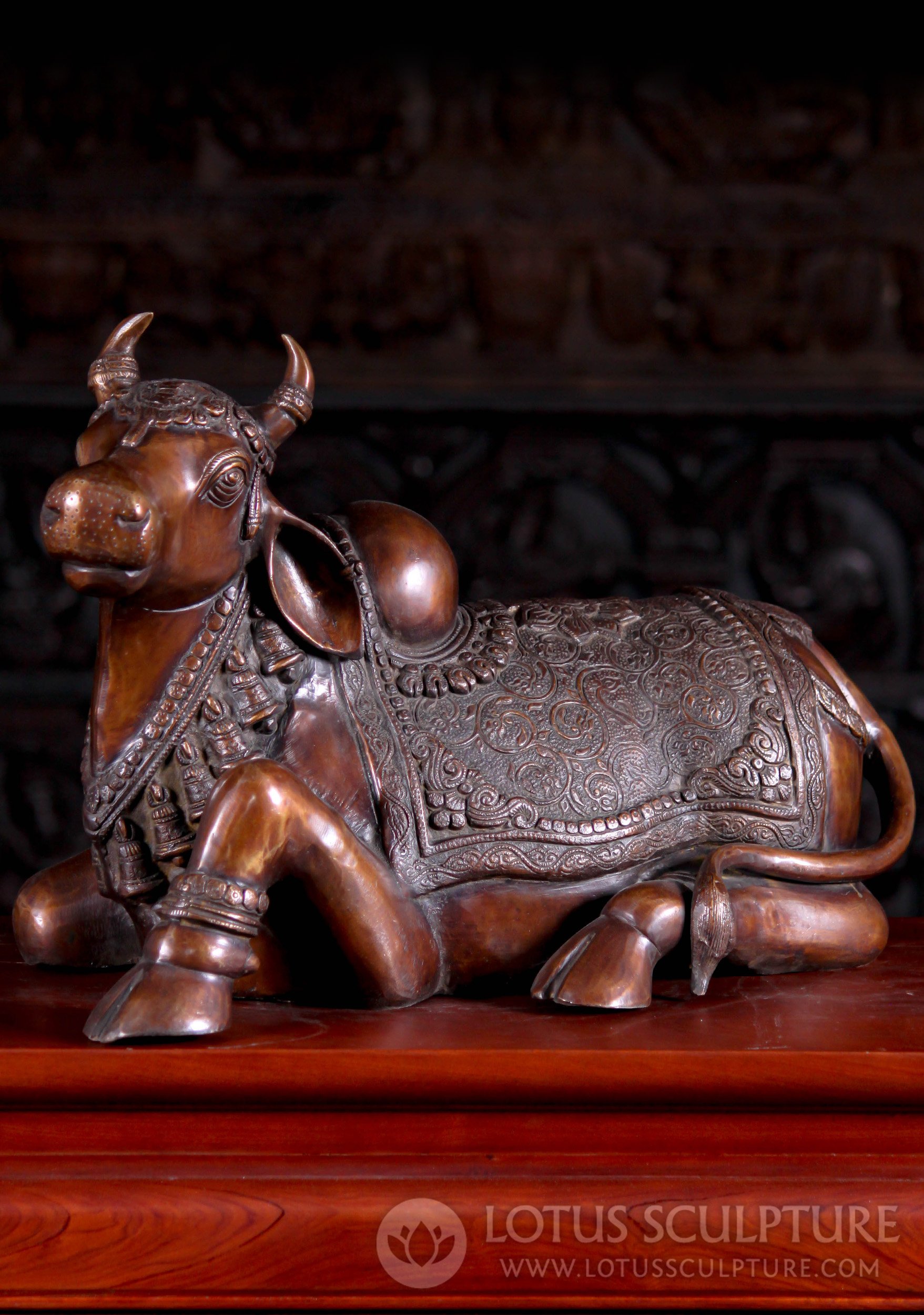 Large Indian Brass Statue of Shiva's Vehicle or Vahana, Nandi The Bull Laying Down 22"