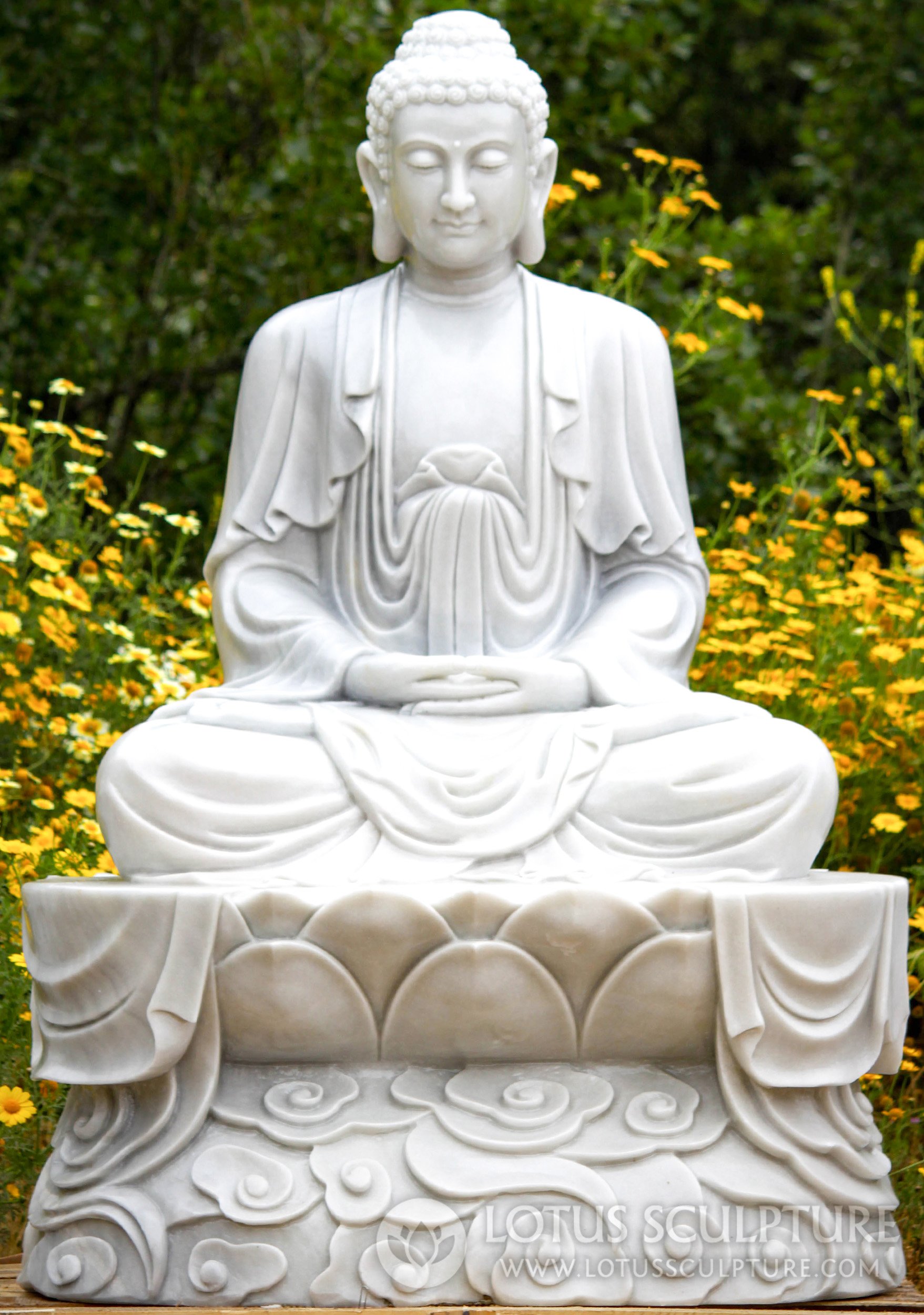 Large Buddha Statue in the Dhyana Mudra of Meditation Hand Carved Garden Sculpture 63"