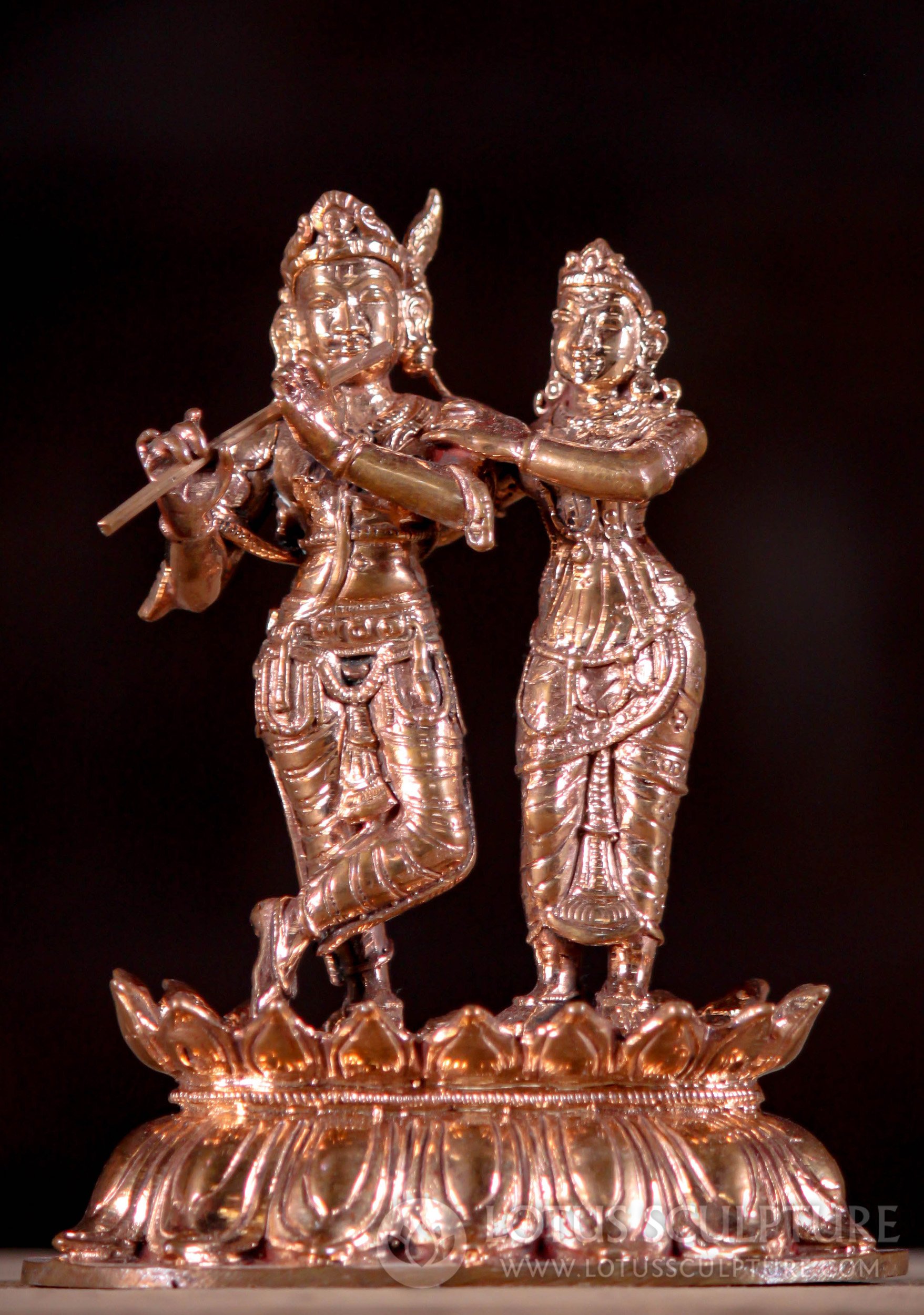 Polished South Indian Bronze Gopal Krishna & Dancing Radha Statue 5"