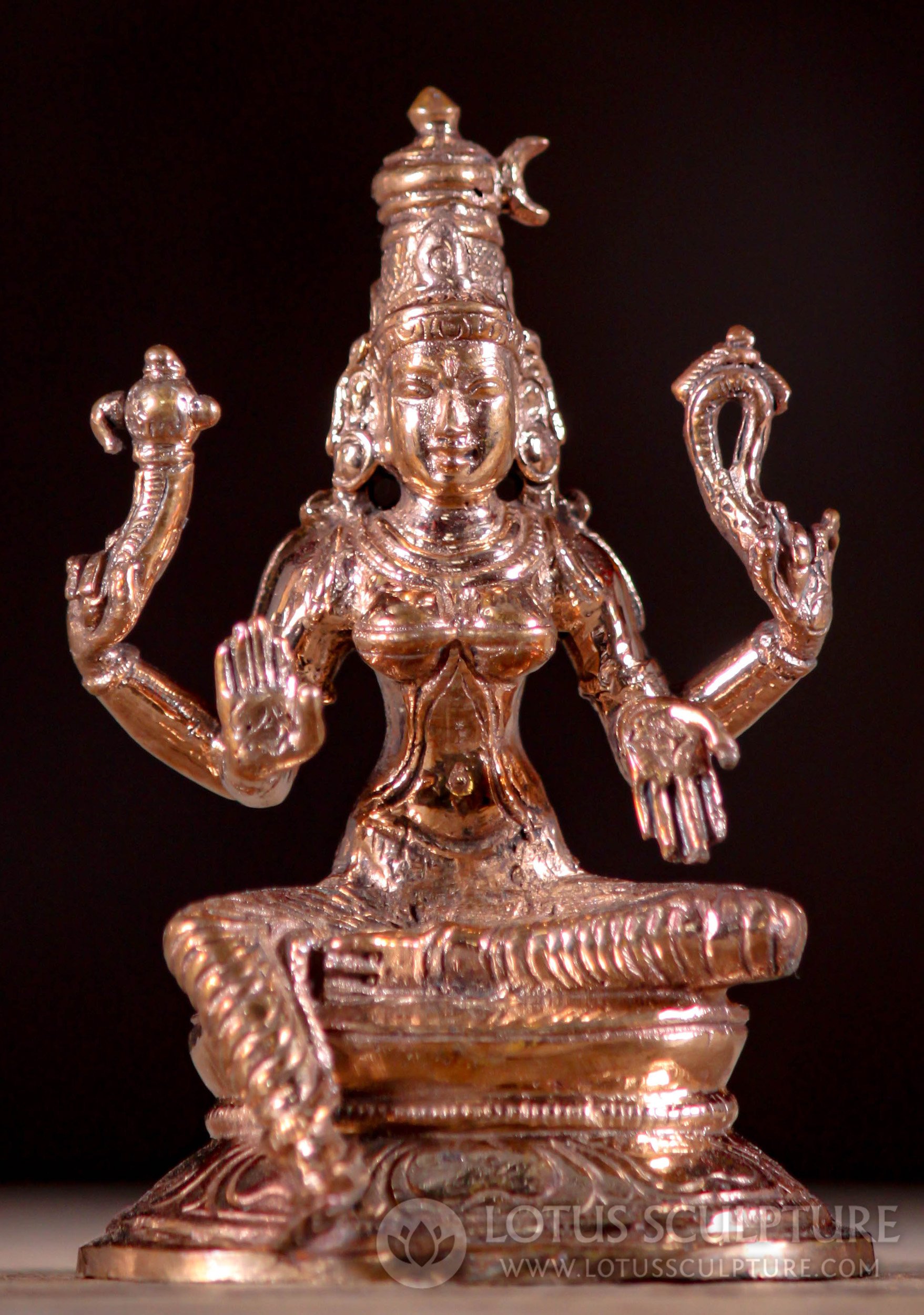 Small Polished Bronze Devi Bhuvaneshvari with Noose and Goad Statue 3.5"