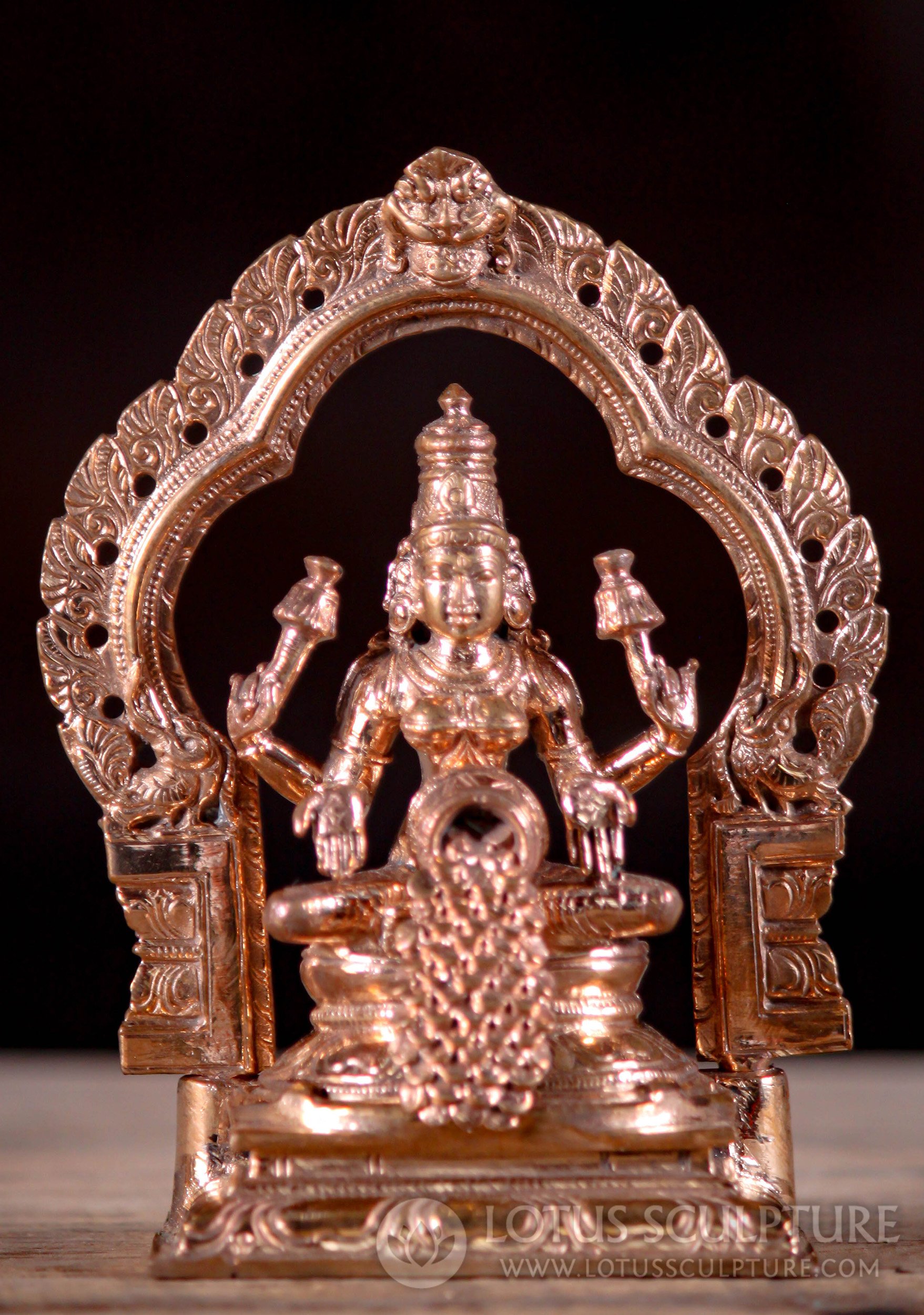 Bronze Lakshmi Statue Granting Boons in the form of Gold Coins to Her Devotees with Arch 5"