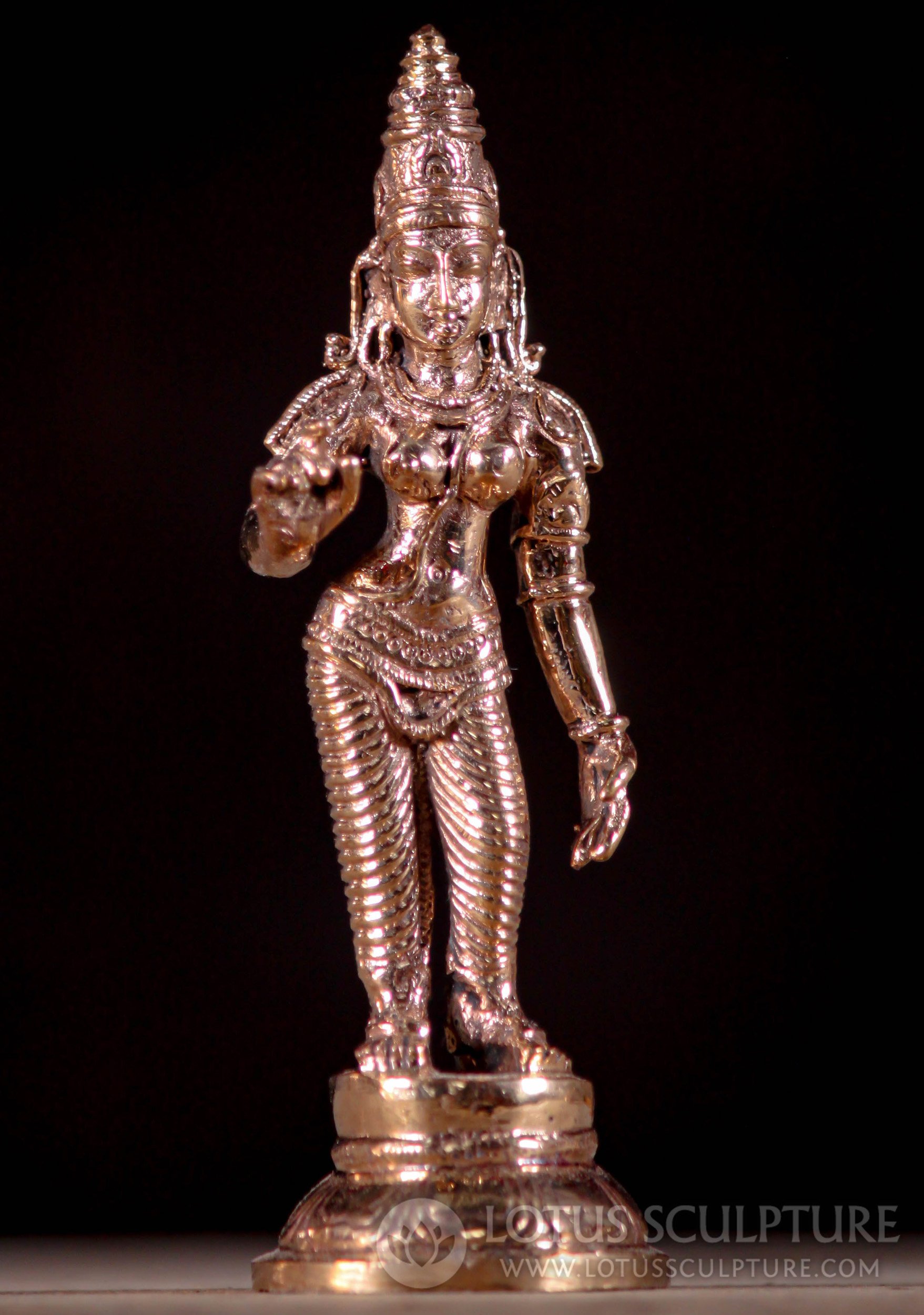 Parvati Statue Cast in Polished Bronze as Shivakami Wife of Nataraja Made in South India 4"