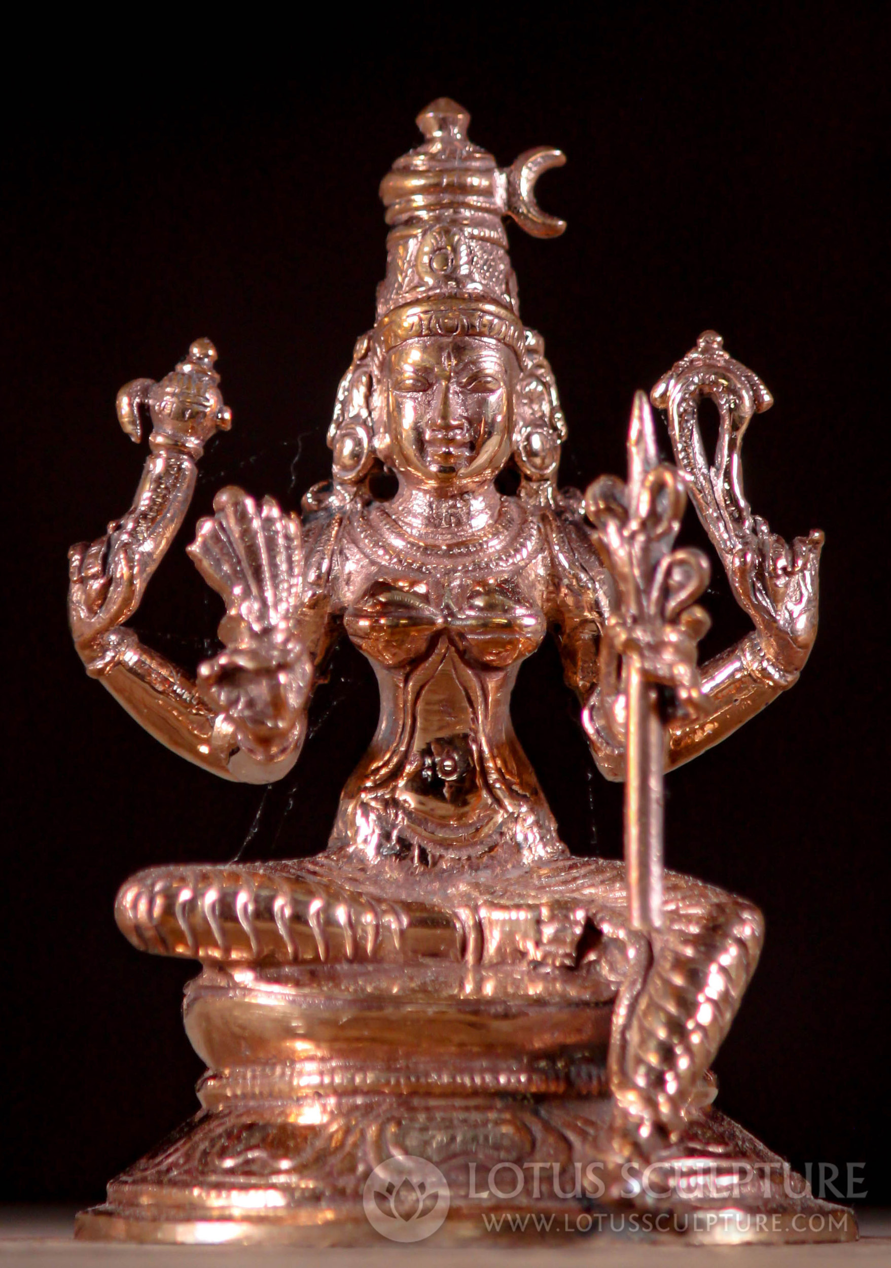 Devi Rajarajeshwari Murti Small Polished Bronze Holding Sugar Cane Statue 3.5"