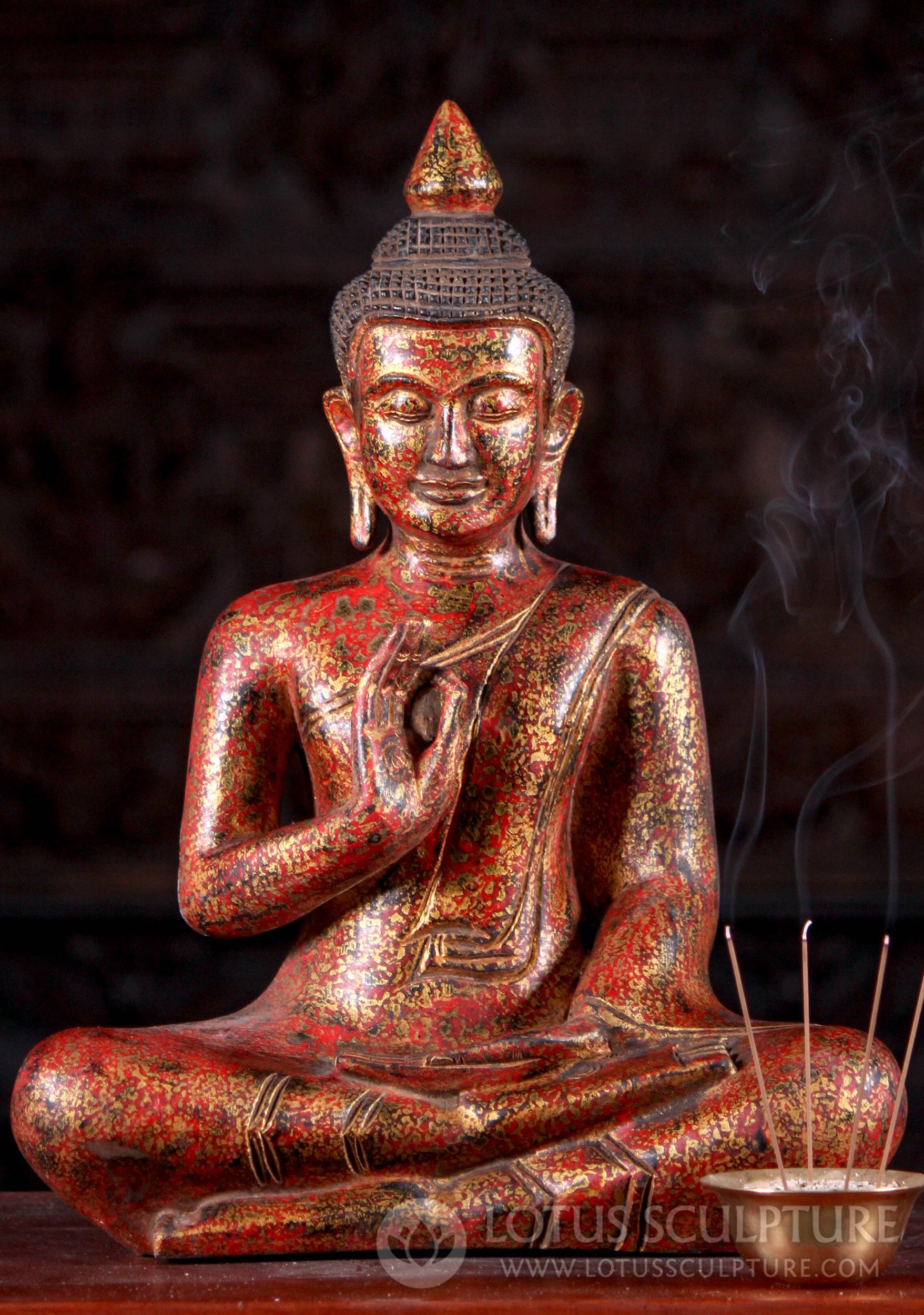 Reclaimed Teak Wood Vitarka Teaching Buddha Statue from Cambodia 15"