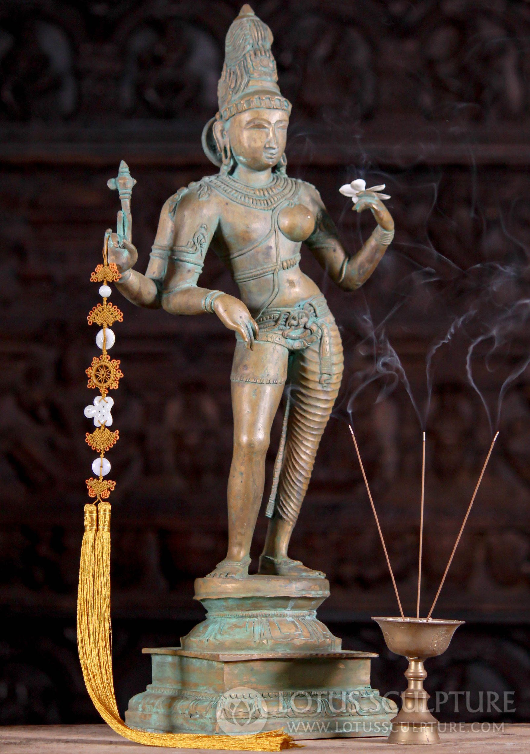 Bronze Standing Shiva & Parvati as Ardhanari with Antique Green Patina 24"