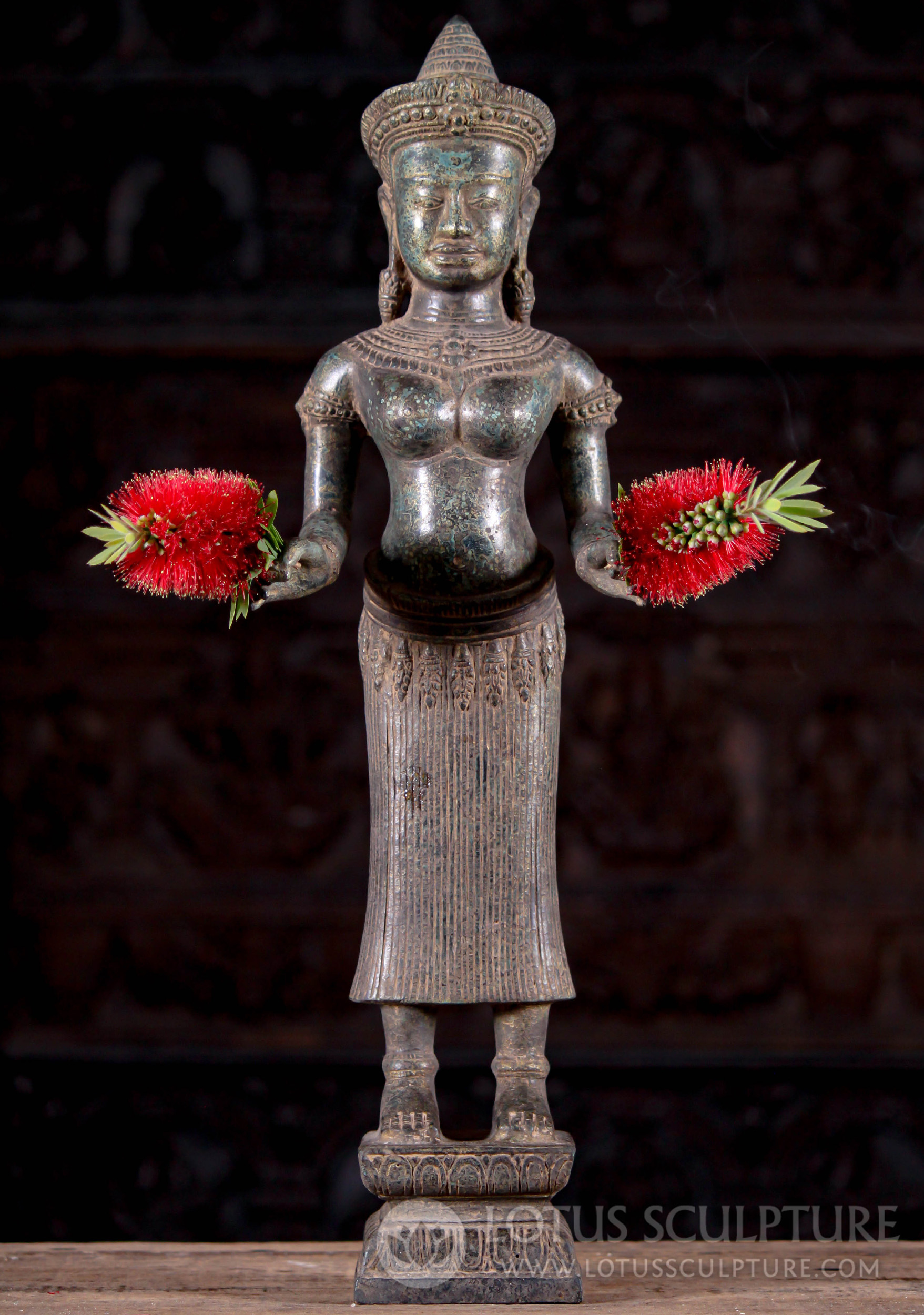 SOLD Brass Large Dancing Devi Statue with Her Hand Raised Wearing Cambodian  Crown & Necklace 51