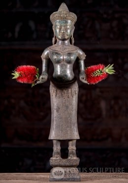 SOLD Brass Large Dancing Devi Statue with Her Hand Raised Wearing Cambodian  Crown & Necklace 51