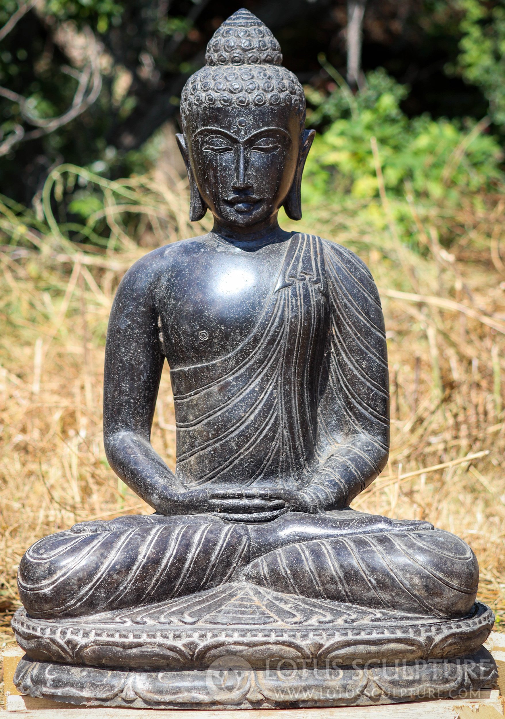 SOLD Stone Meditating Buddha Statue in Robes Garden Sculpture for ...