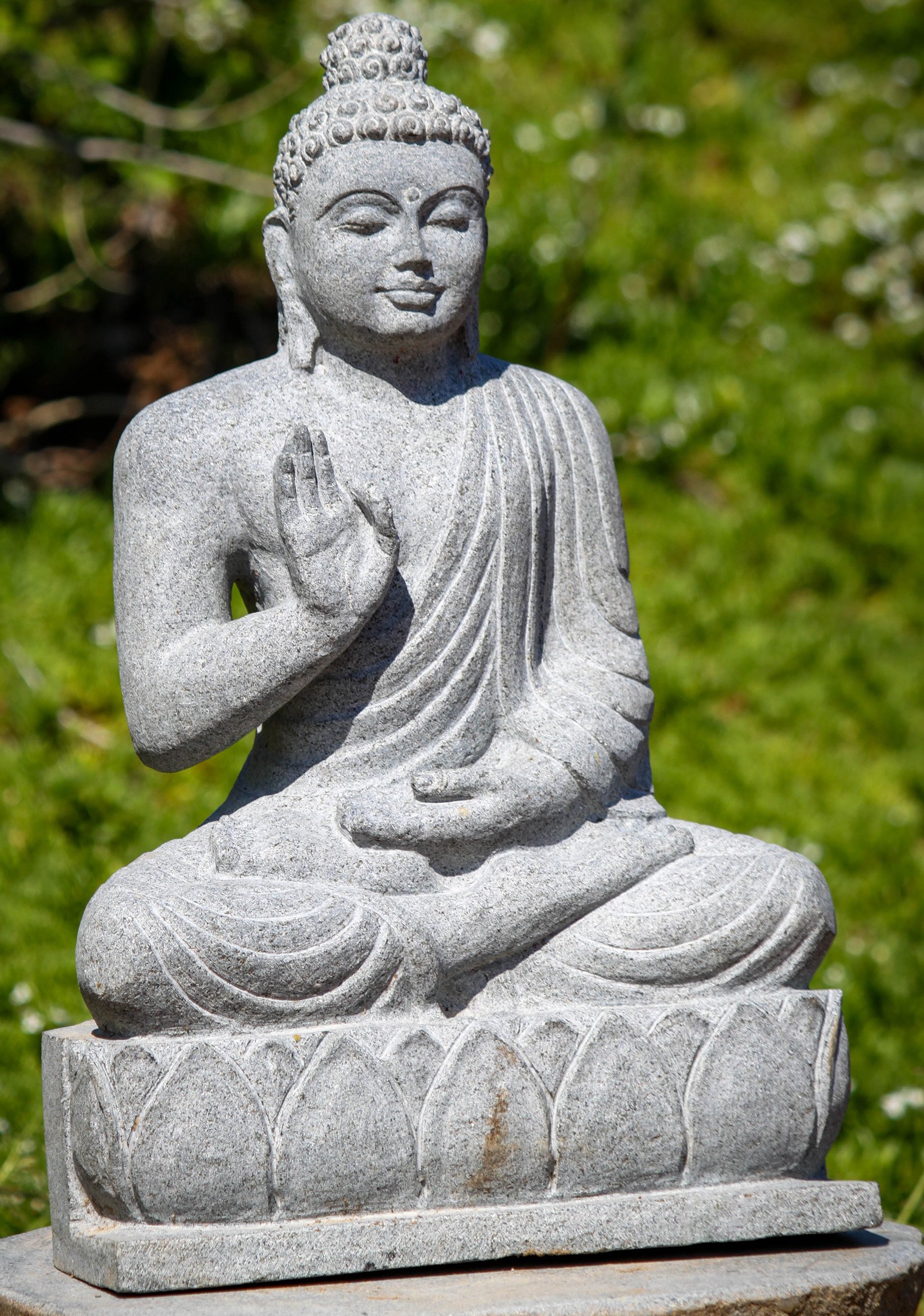 Granite Vitarka Mudra Padmasana Seated Garden Buddha Sculpture 22"