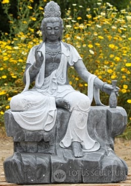 SOLD Stone Kwan Yin Statue Holding Vase of Nectar 61