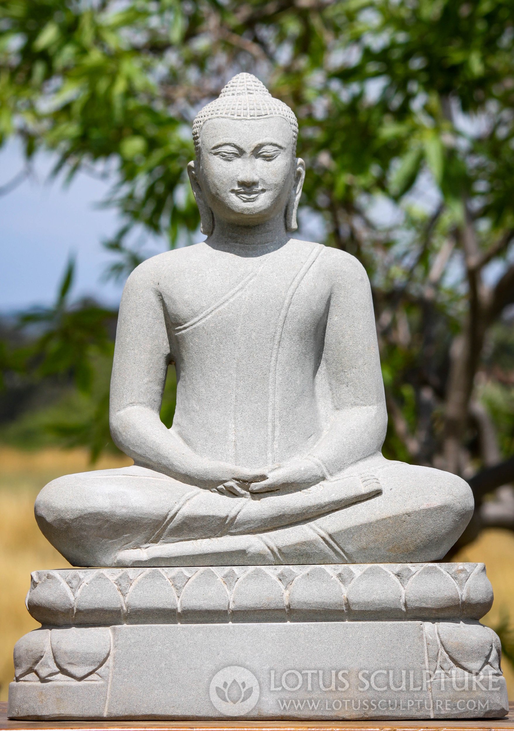 Dhyana Mudra Meditating Buddha Statue Hand Carved Cambodian Sandstone 20"