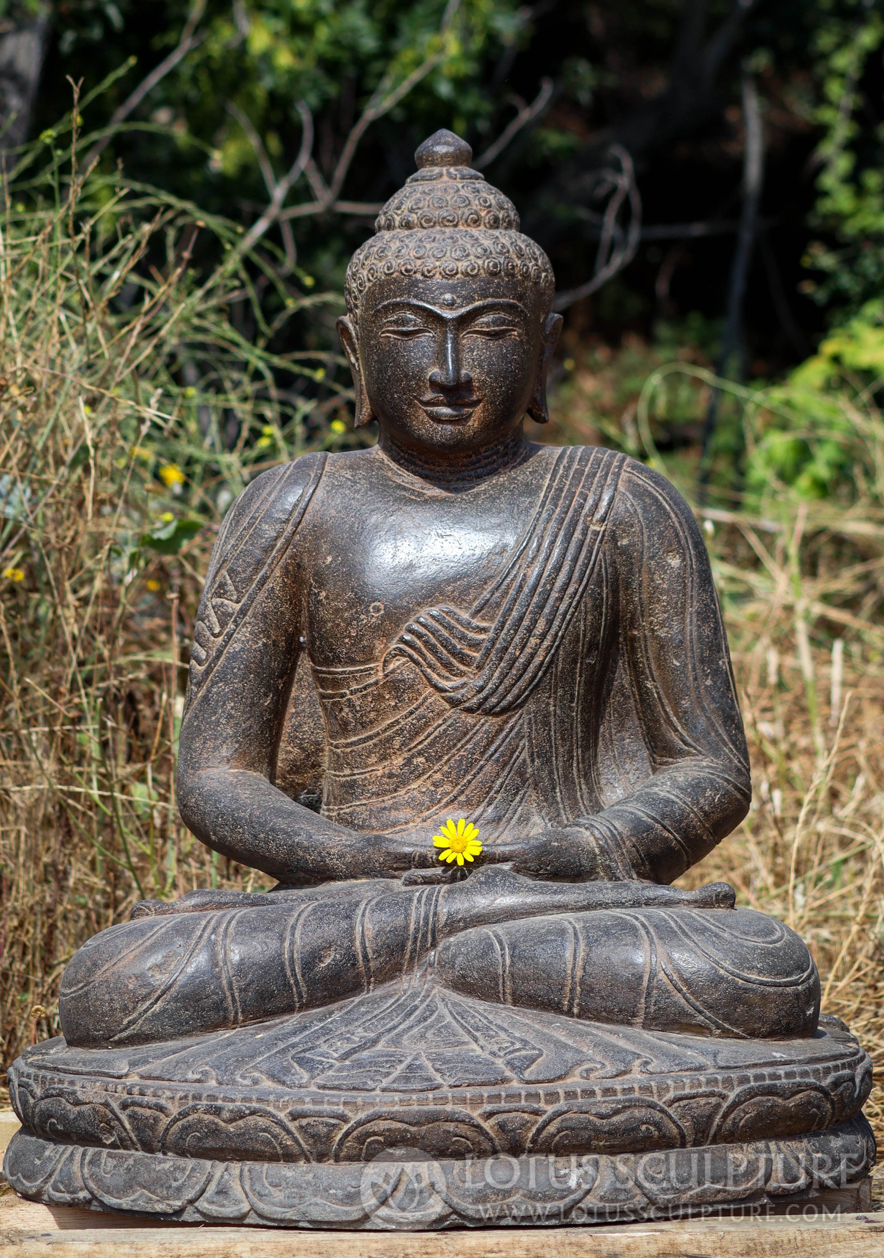 Hand Carved Stone Meditating Buddha Statue One of Artisans Final Pieces 32"