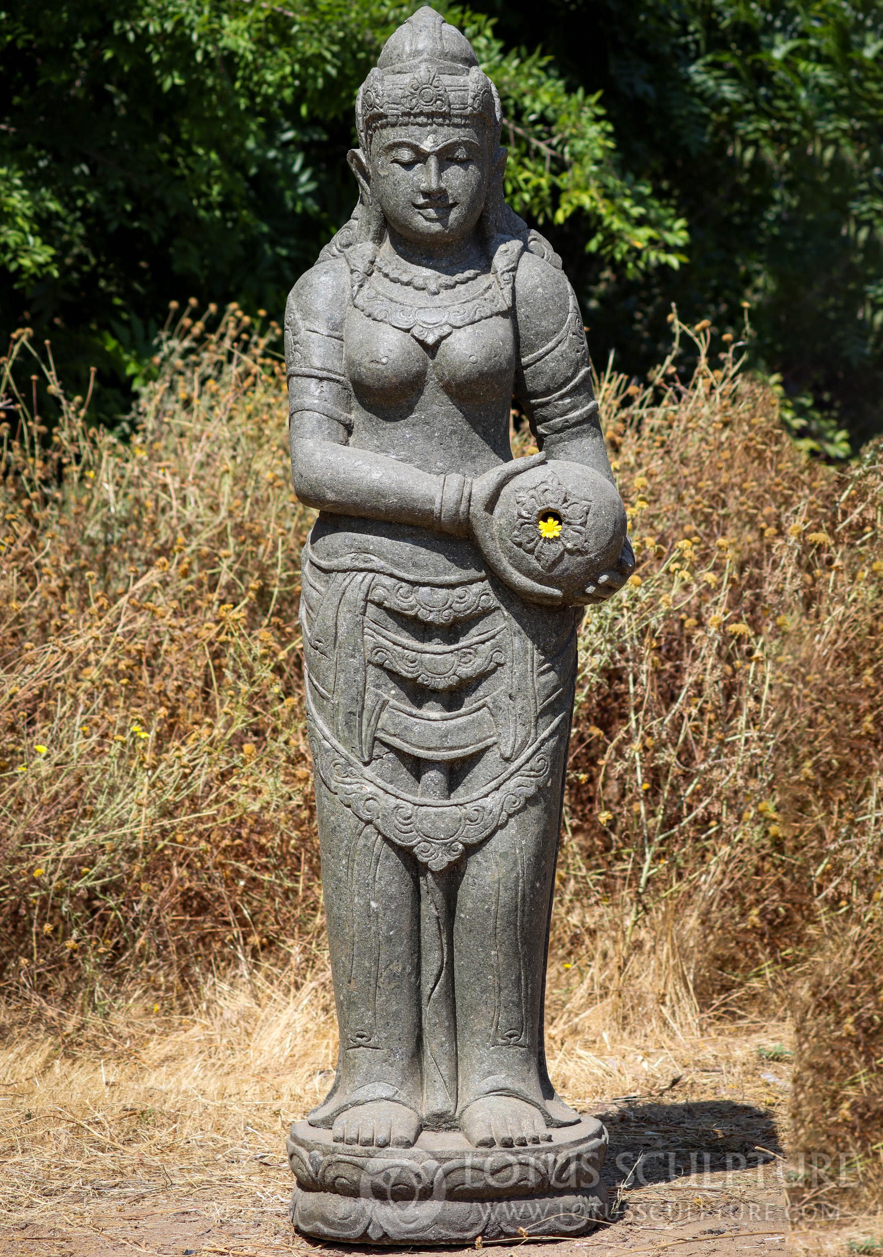 Stone Devi Tara Garden Water Fountain Statue Holding Water Jug Over Left Hip 60"