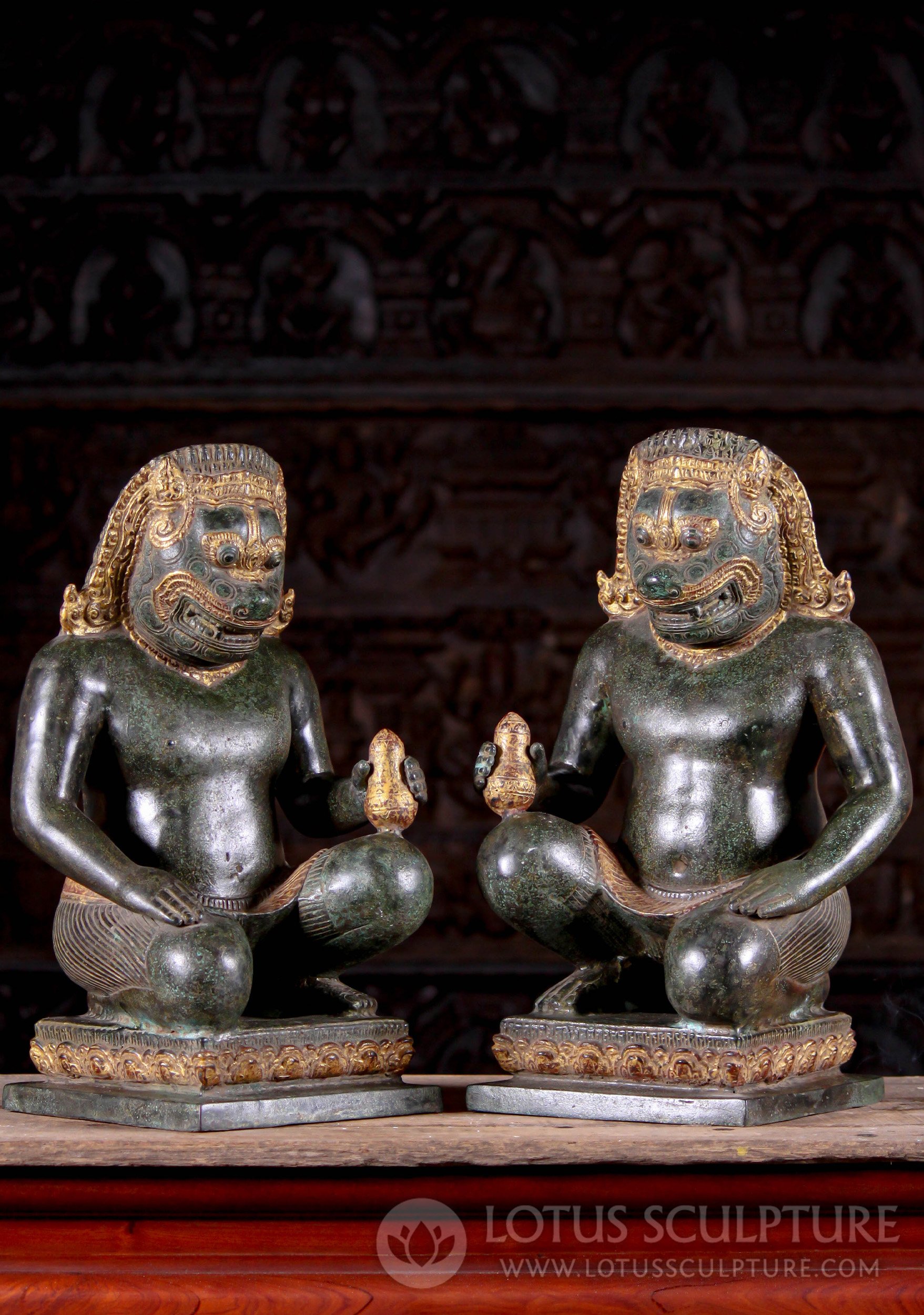 Cambodian Bronze Dvarpala Statues: Guardians of Sacred Spaces 18"