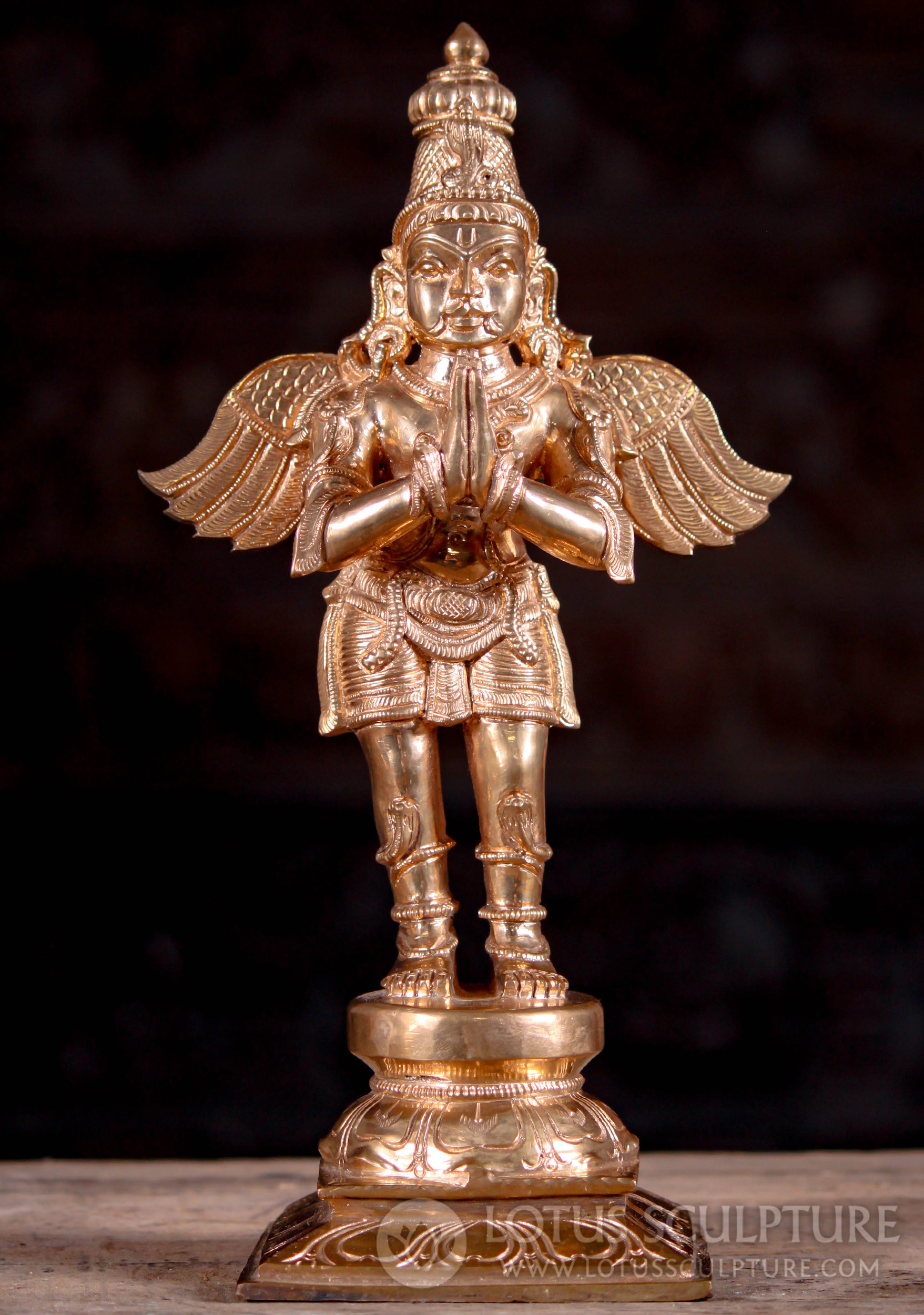 South Indian Polished Bronze Garuda Statue in Namaste Anjali Mudra 12.5 ...