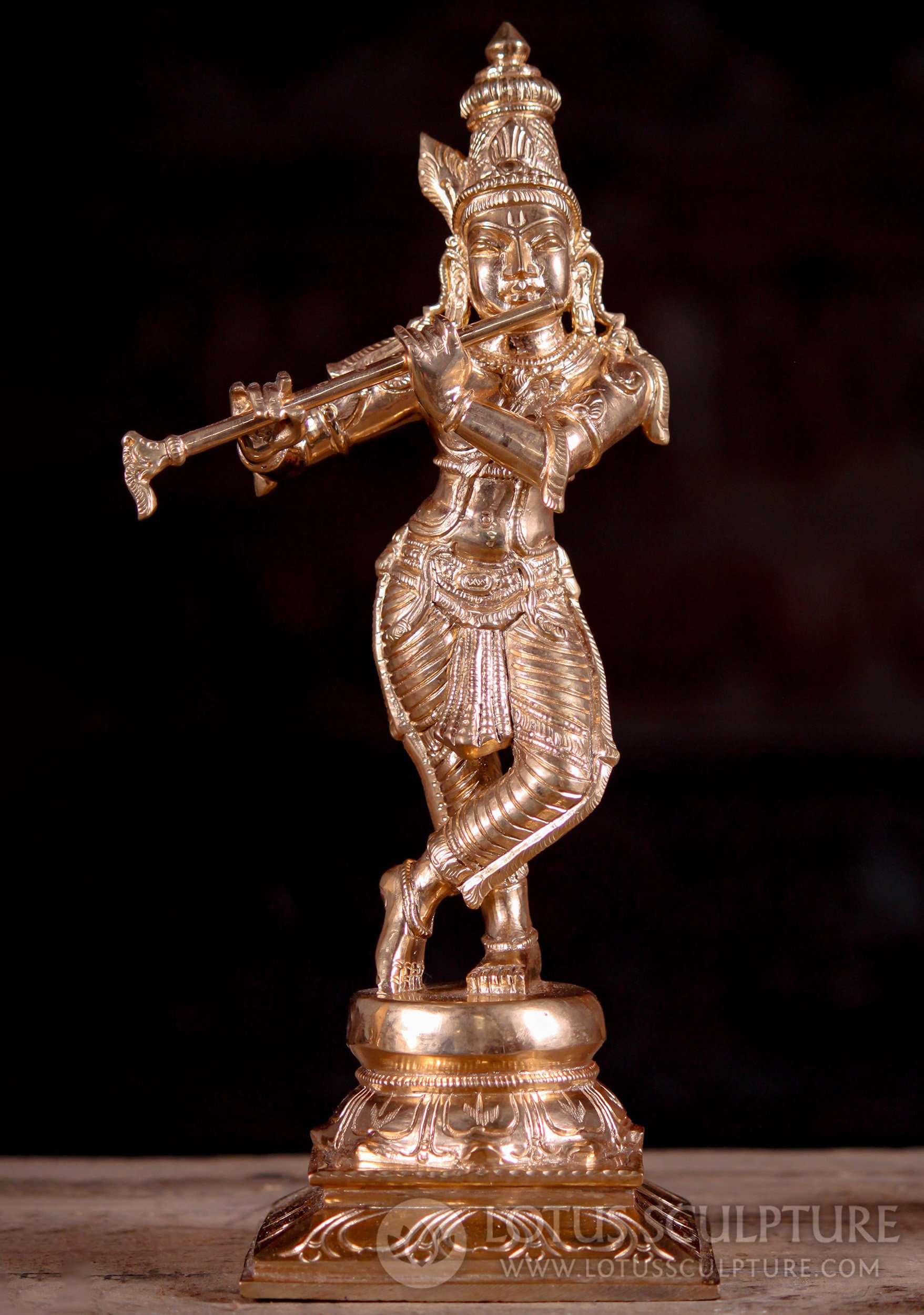 Graceful Gopal Krishna Bronze Statue - Embodying Divine Joy and Music