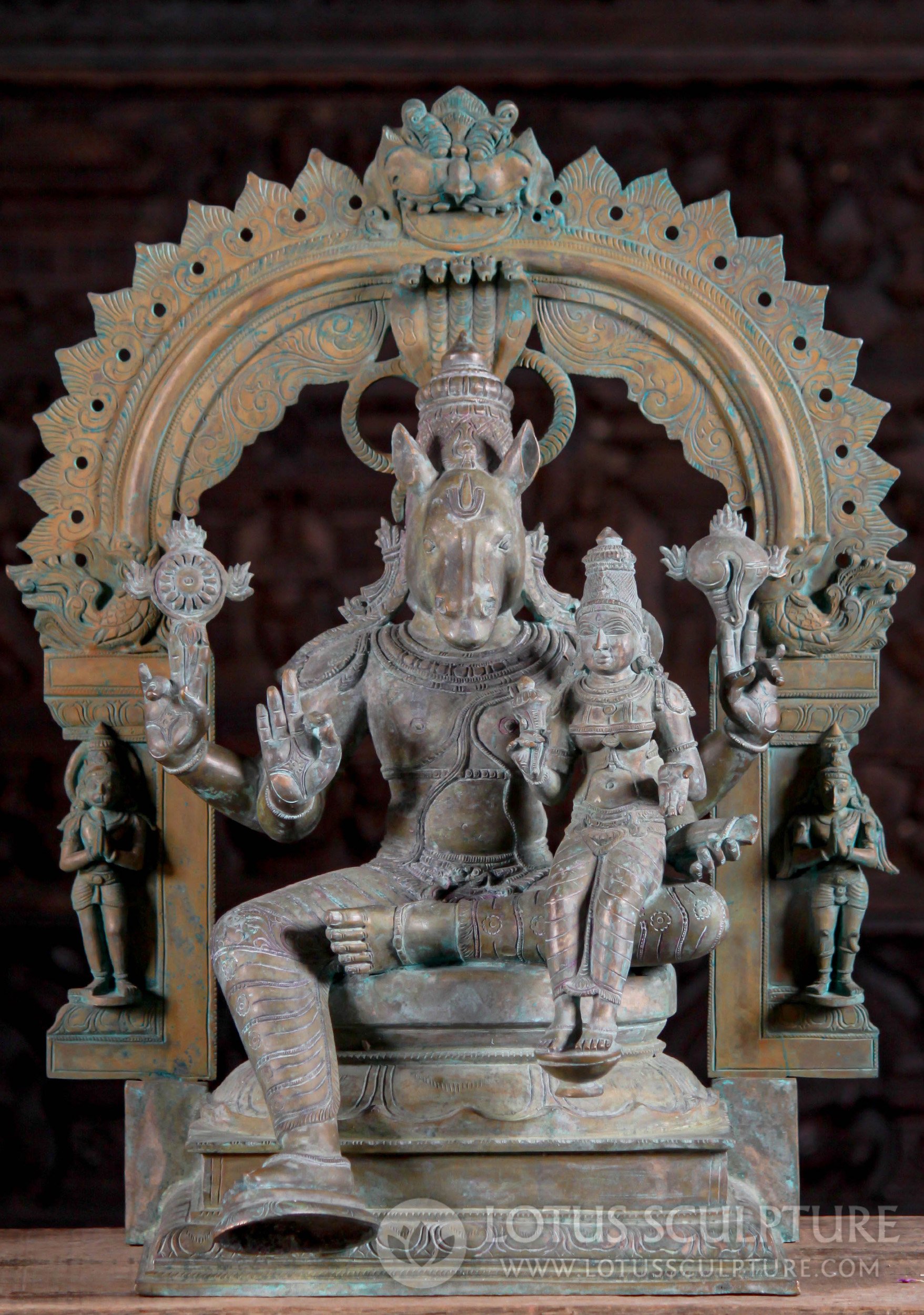 Bronze Hayagriva & Lakshmi Statue: Union of Wisdom & Prosperity 26"