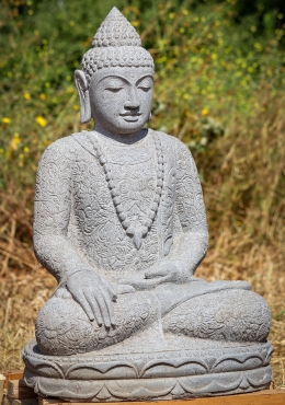 Serene Gandhara Meditating Garden Buddha Statue Hand Carved in Pristine  White Marble 59