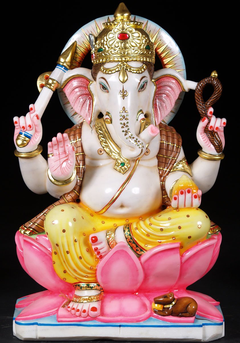 Hand Painted Seated Ganesh Marble Statue 24"