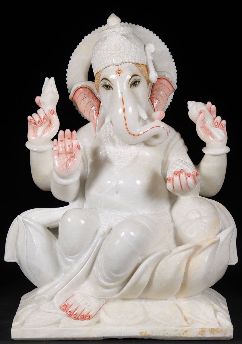 Beautiful Ganesh Sculpture Seated on Lotus Base 24"