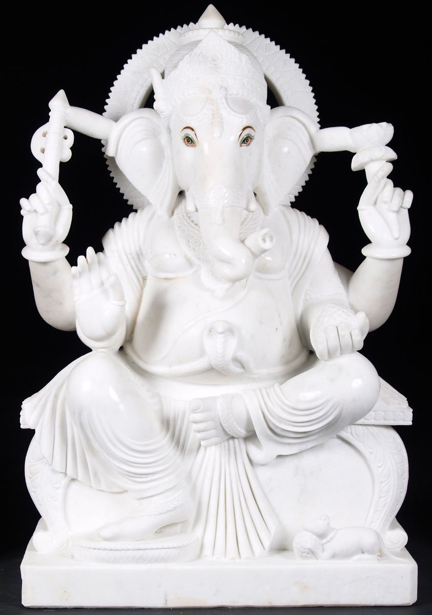 White Makrana Marble Ganesh Statue 39"