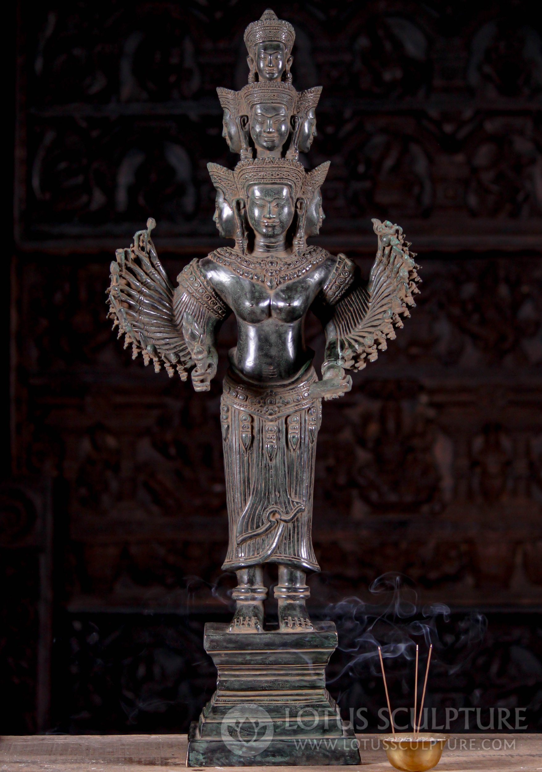 Bronze Prajnaparamita Statue: Embodiment of Wisdom with 9 Heads & 32 Arms 30.5"