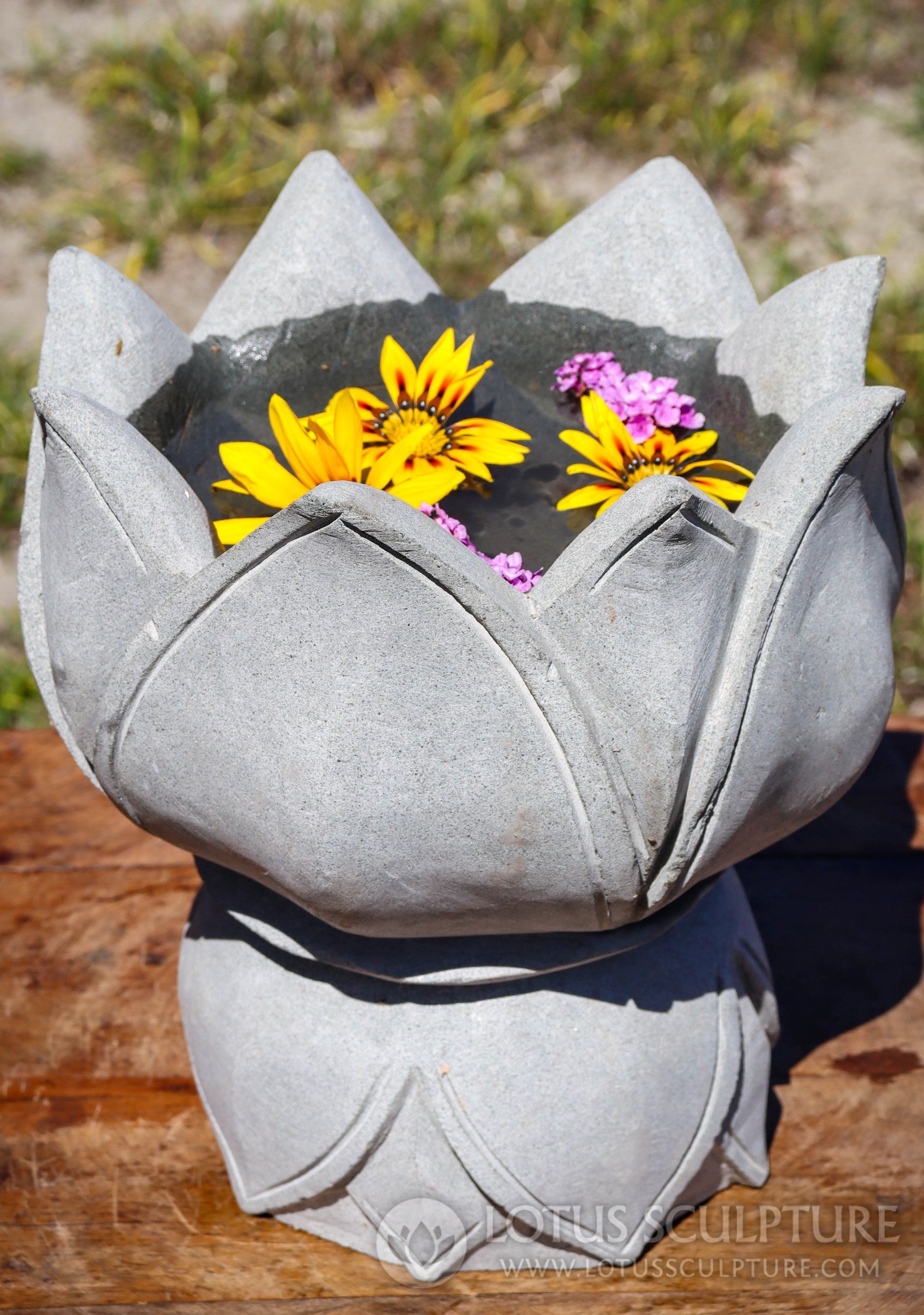 Cambodian Stone Double Lotus Vessel - Used as Incense Burner or Water Bowl 11"