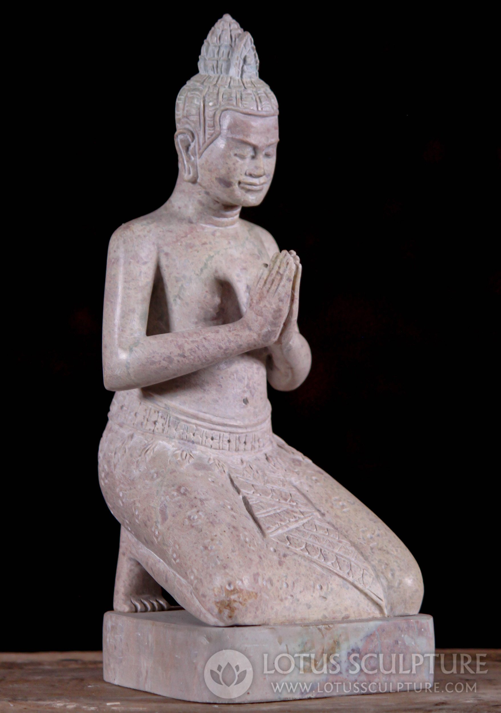 Cambodian Queen Indradevi Namaste High Quality Thor Kromoun Marble Statue 13"