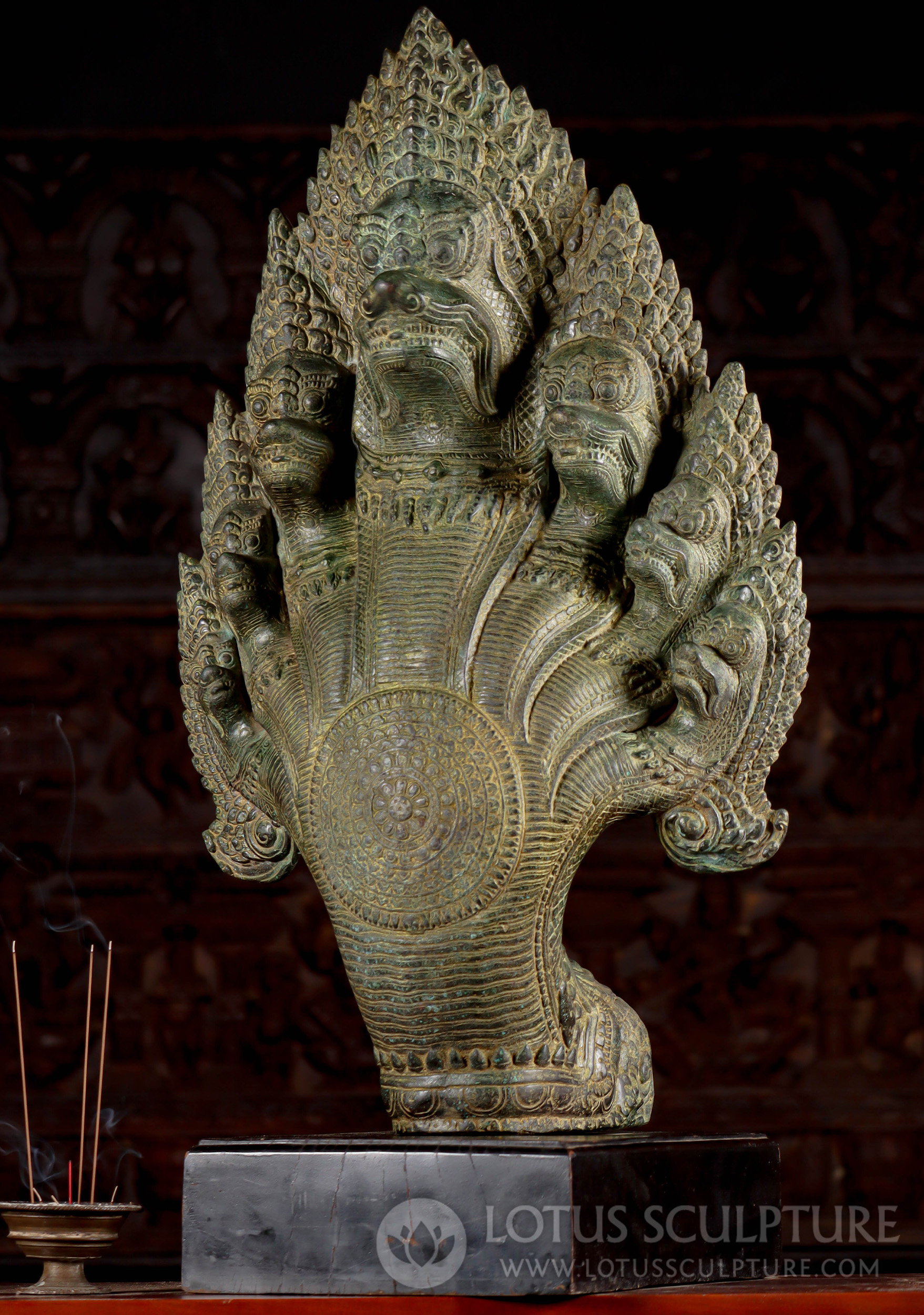 Cambodian Bronze Mucalinda: Naga's Protection of Buddha under the Bodhi Tree 36"