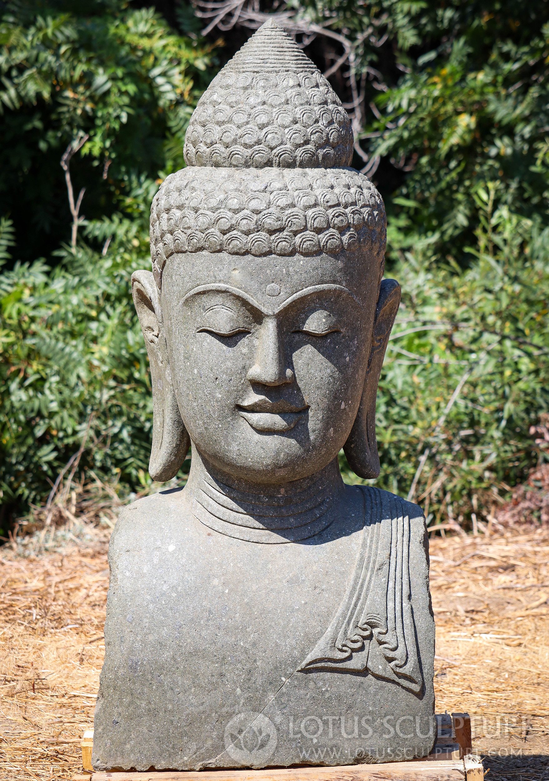 Peaceful Green Lava Stone Carved Buddha Bust: Serene Garden Artistry 60 ...
