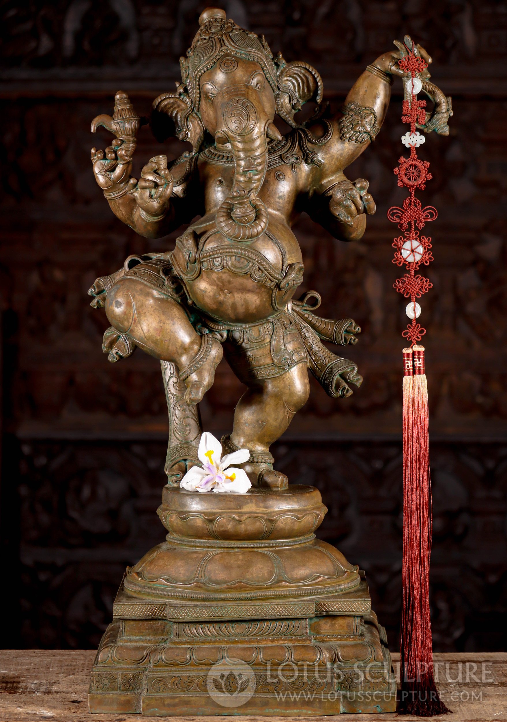 Bronze Ganesh Statue Joyously Dancing  with his Leg & Arm Raised in Rapture 30"