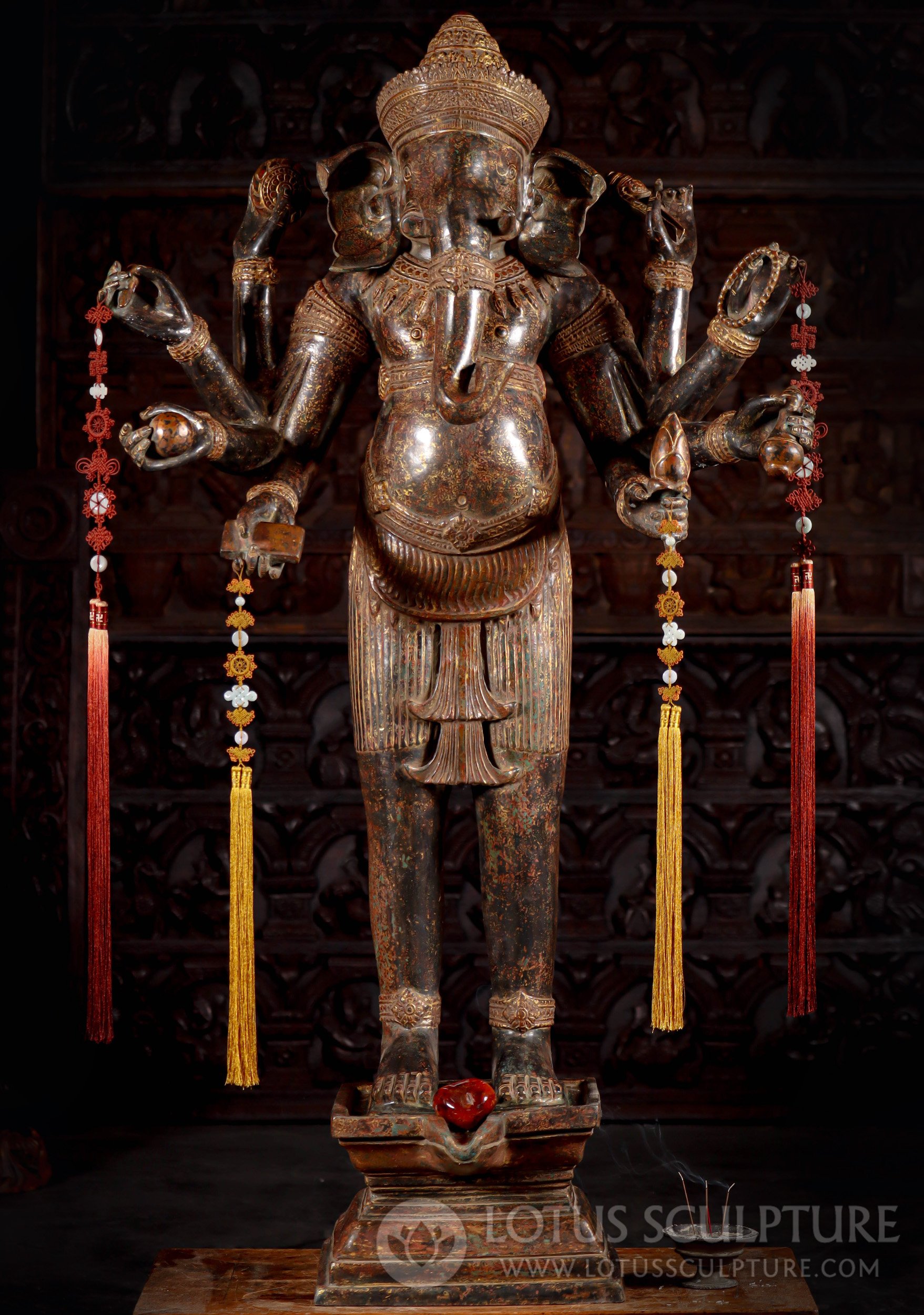 Tall Cambodian Bronze Ganesh on Yoni Base in Antique Copper Finish 56"