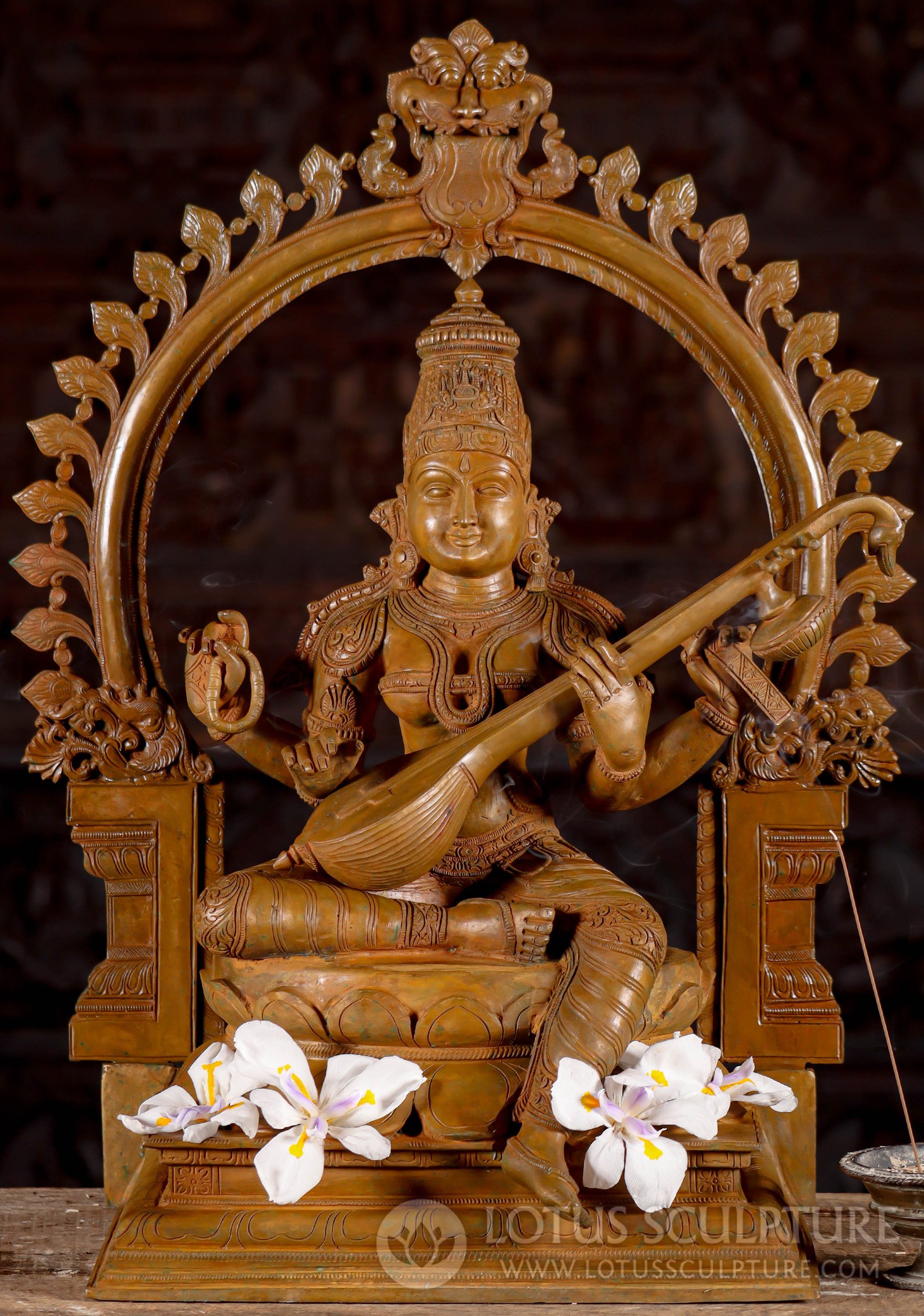 Saraswati Hindu Goddess of Wisdom Panchaloha Bronze Artistry from South India 24"