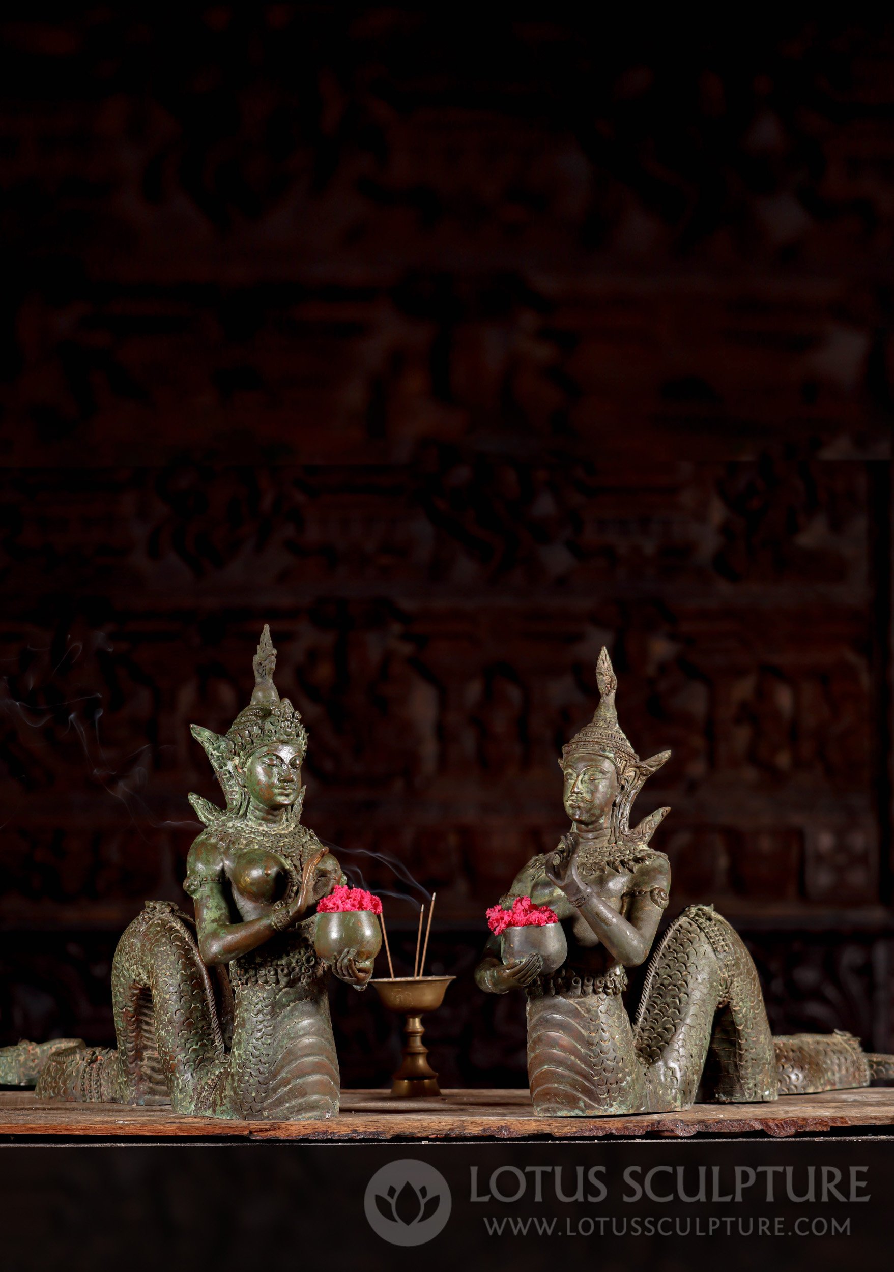 Naga King & Queen Statue with Human Torso & Snake Body  Wearing Crown in Teaching Mudra 22"