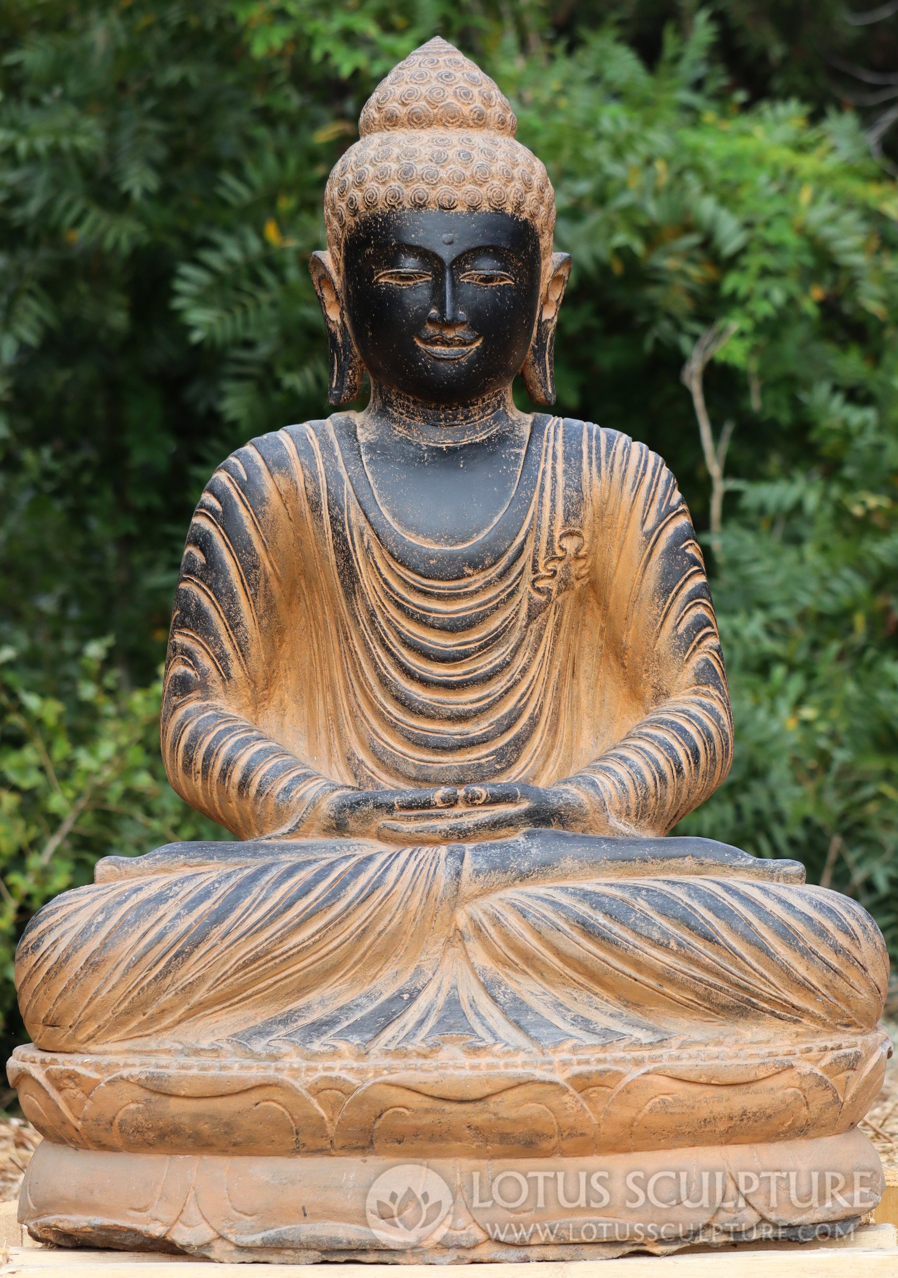 Stone Meditating Buddha Statue in Robes Zen Garden Sculpture for Outdoors 43"