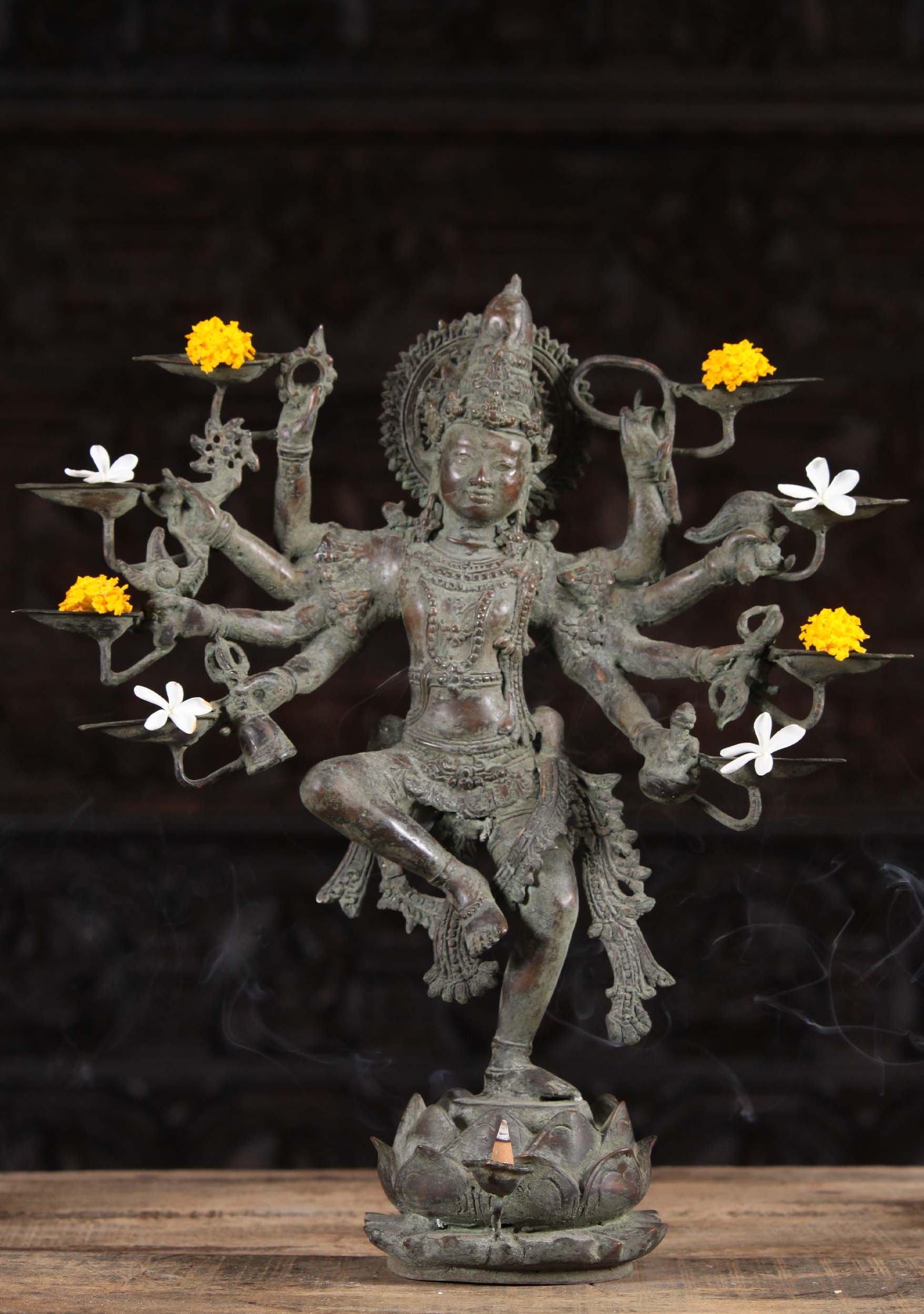 Brass Dancing Krishna Statue on Blooming Lotus Base Avatar of Lord Vishnu Sculpture 18"