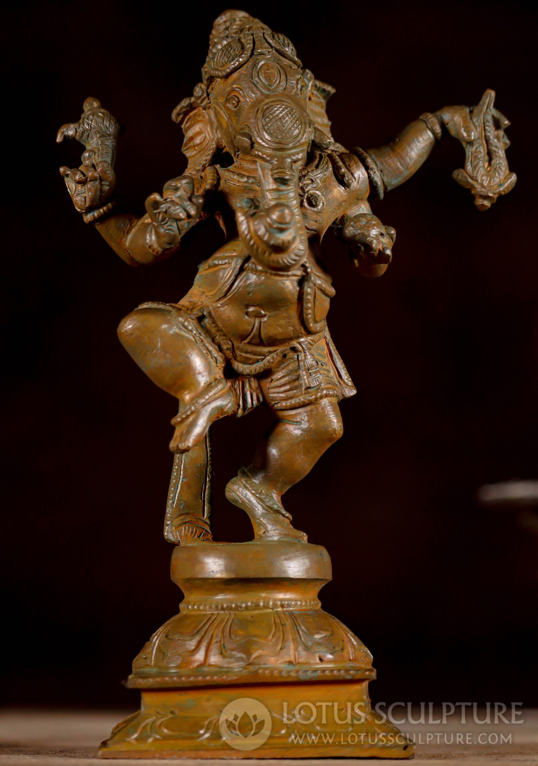 Joyful Lotus Dancer: Small Bronze Ganesh, South Indian Craftsmanship & Spirituality 6.5"