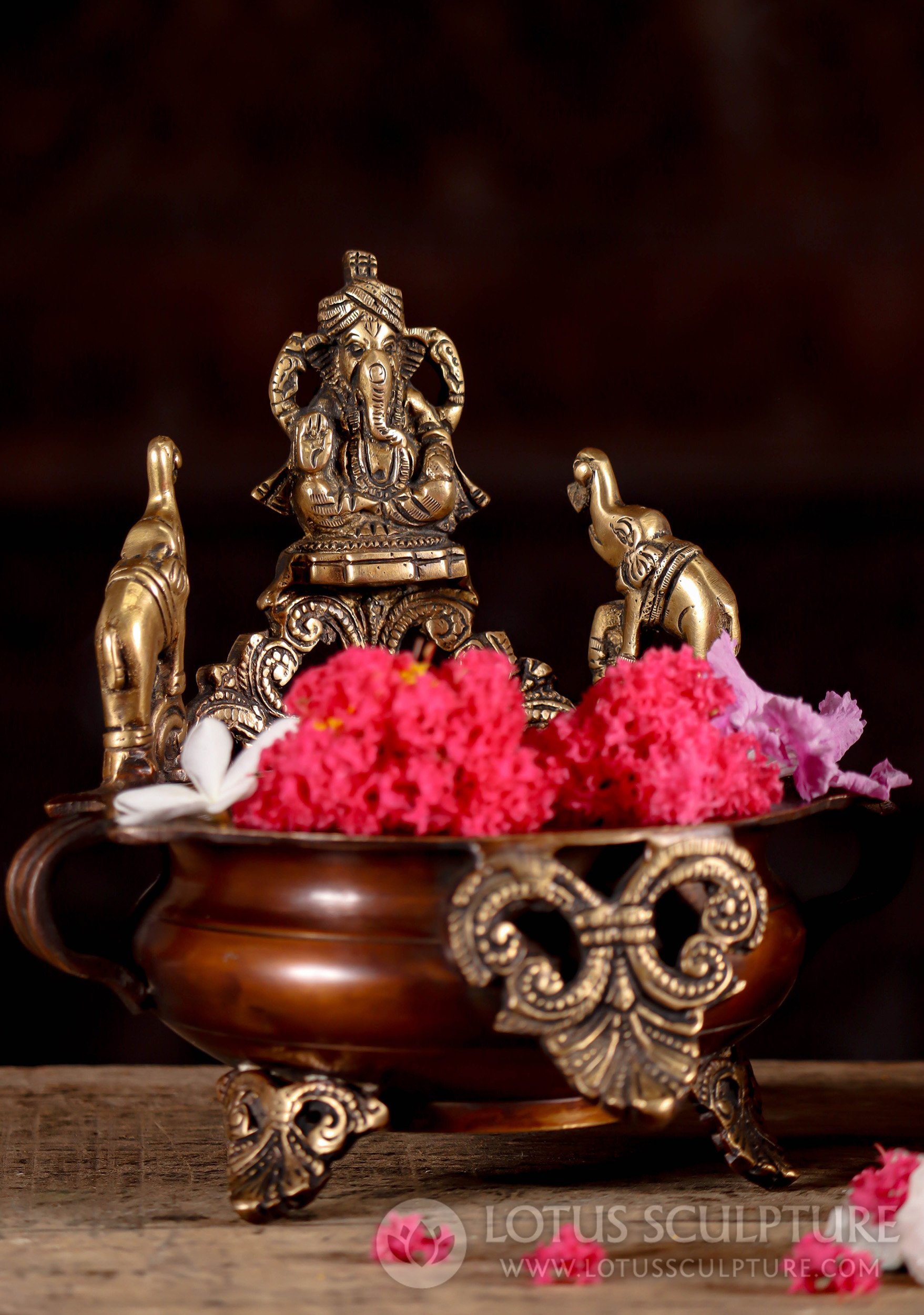 SOLD Brass Urli with Ganesh & Elephant Accents: A Multi-Use Traditional  Vessel 7.5